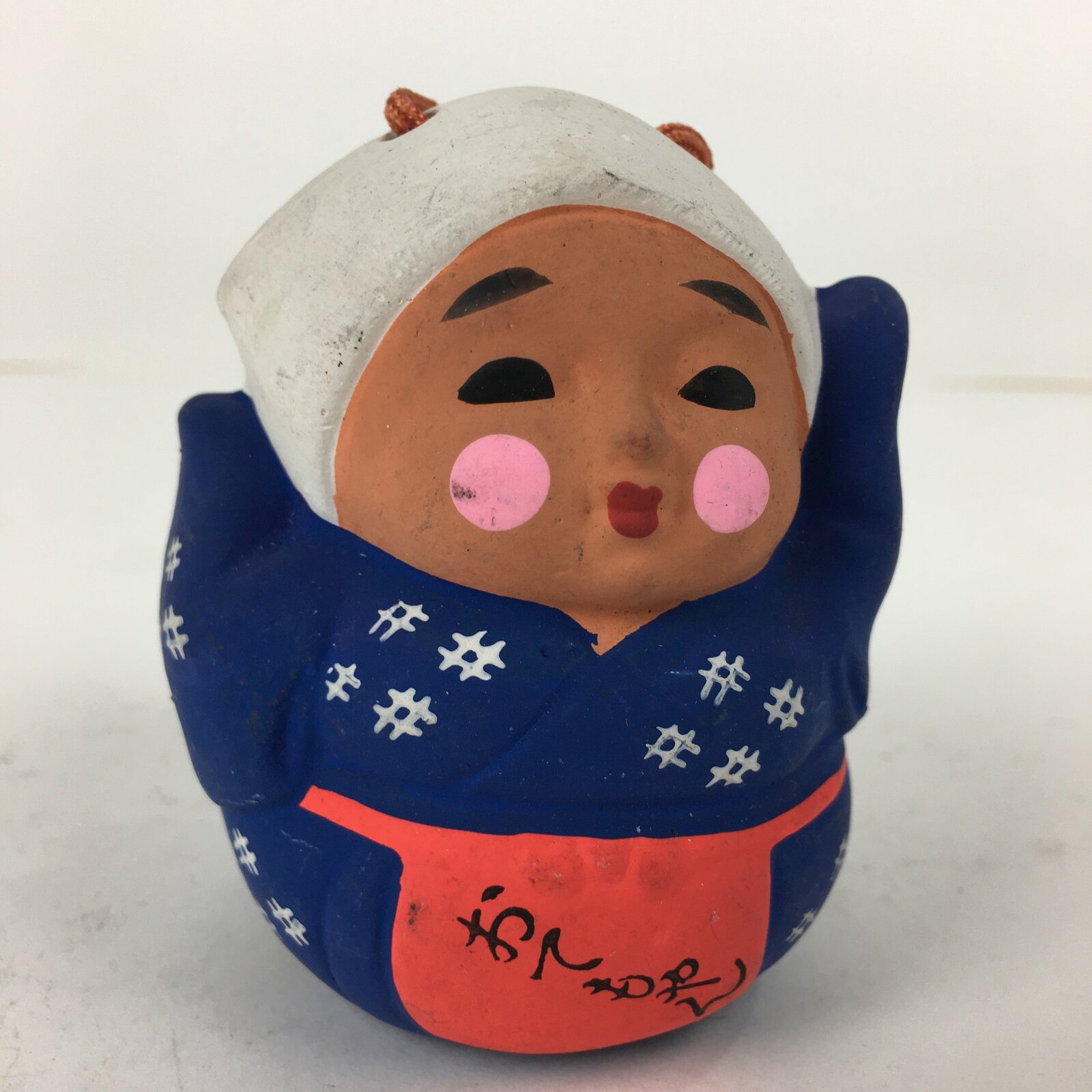 Japanese Clay Bell Dorei Vtg Ceramic Doll Amulet Otemoyan Lady DR364