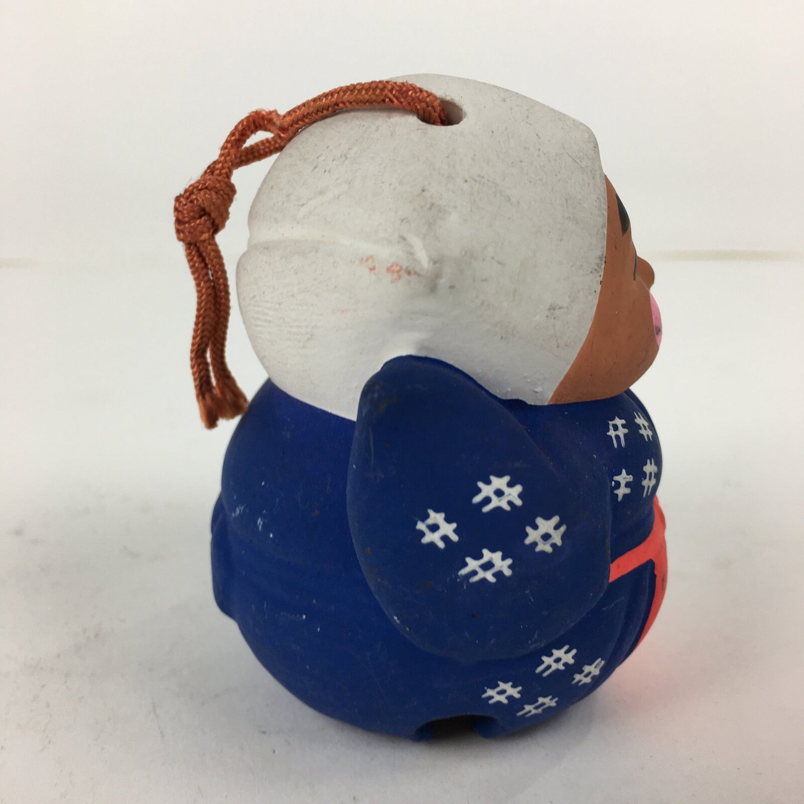 Japanese Clay Bell Dorei Vtg Ceramic Doll Amulet Otemoyan Lady DR364