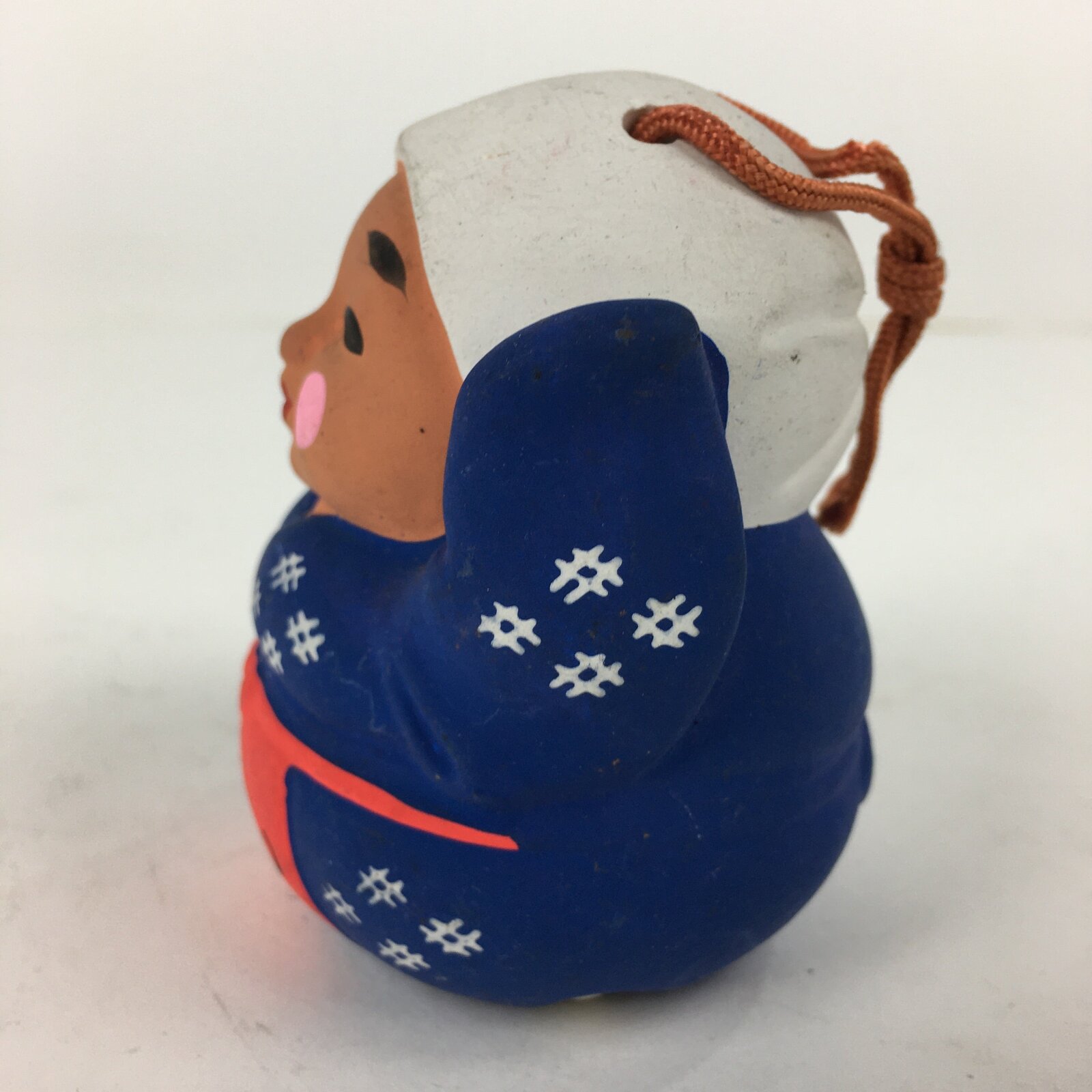 Japanese Clay Bell Dorei Vtg Ceramic Doll Amulet Otemoyan Lady DR364