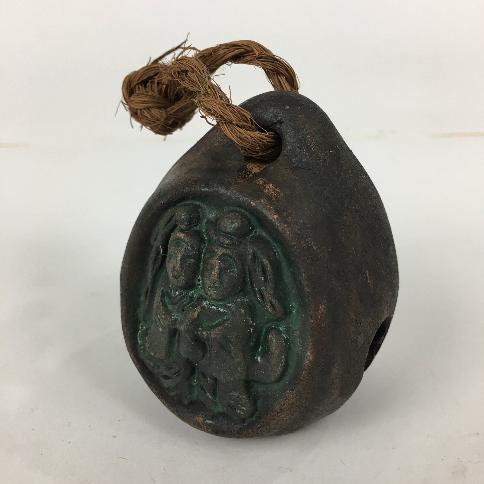 Japanese Clay Bell Dorei Vtg Ceramic Doll Amulet Stone Statues Man Woman DR354