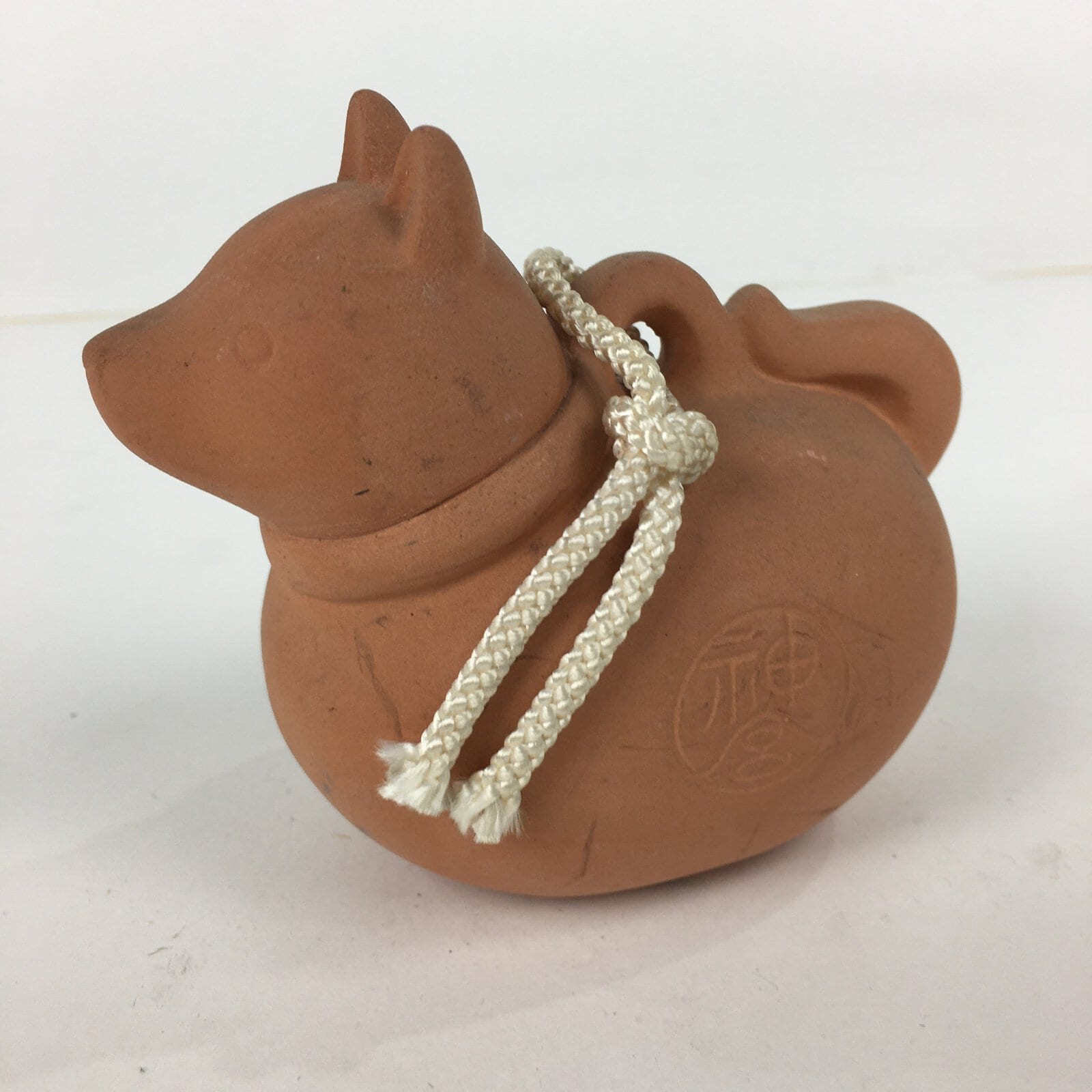 Japanese Clay Bell Dorei Vtg Ceramic Doll Amulet Zodiac Brown Dog DR346