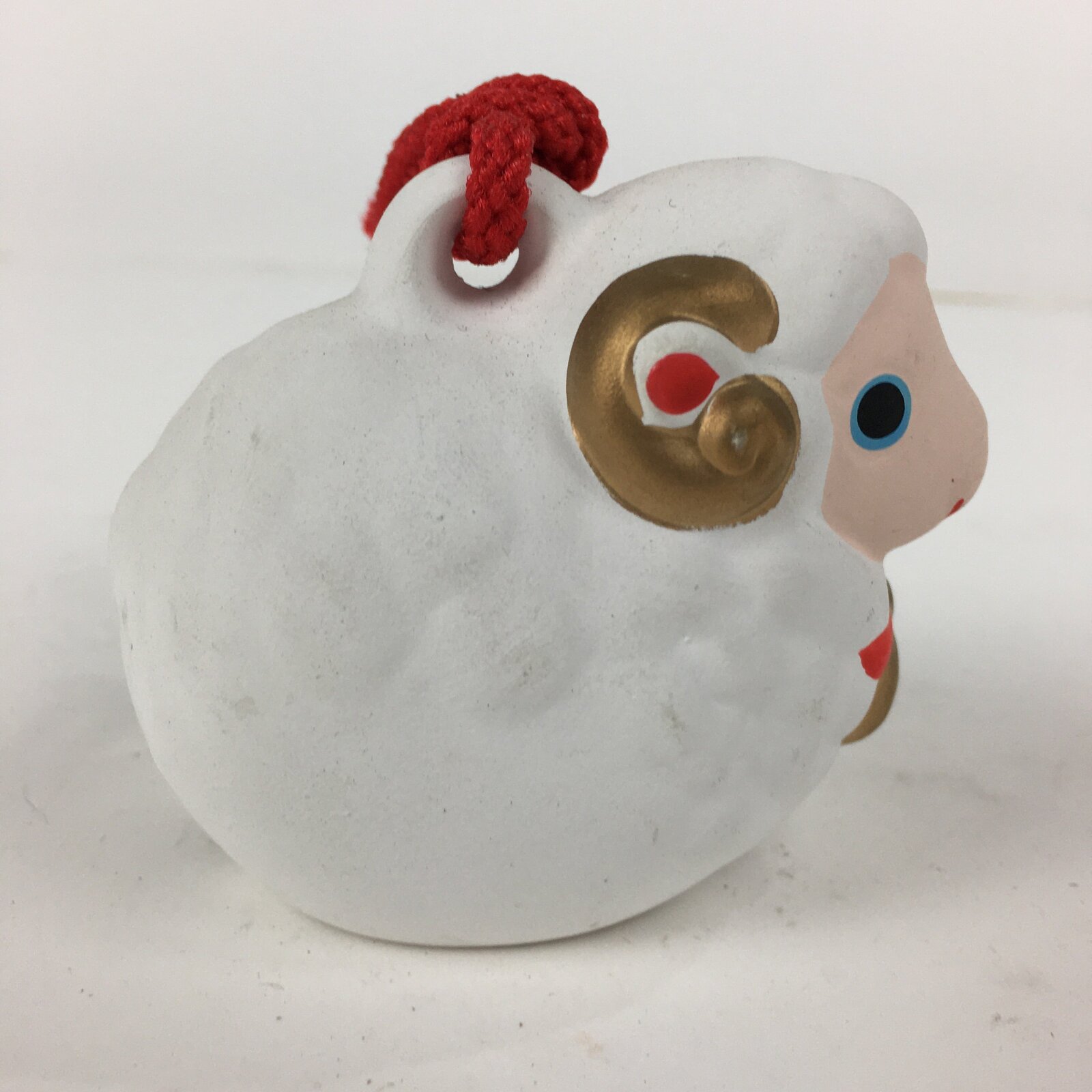 Japanese Clay Bell Dorei Vtg Ceramic Doll Amulet Zodiac White Sheep DR351