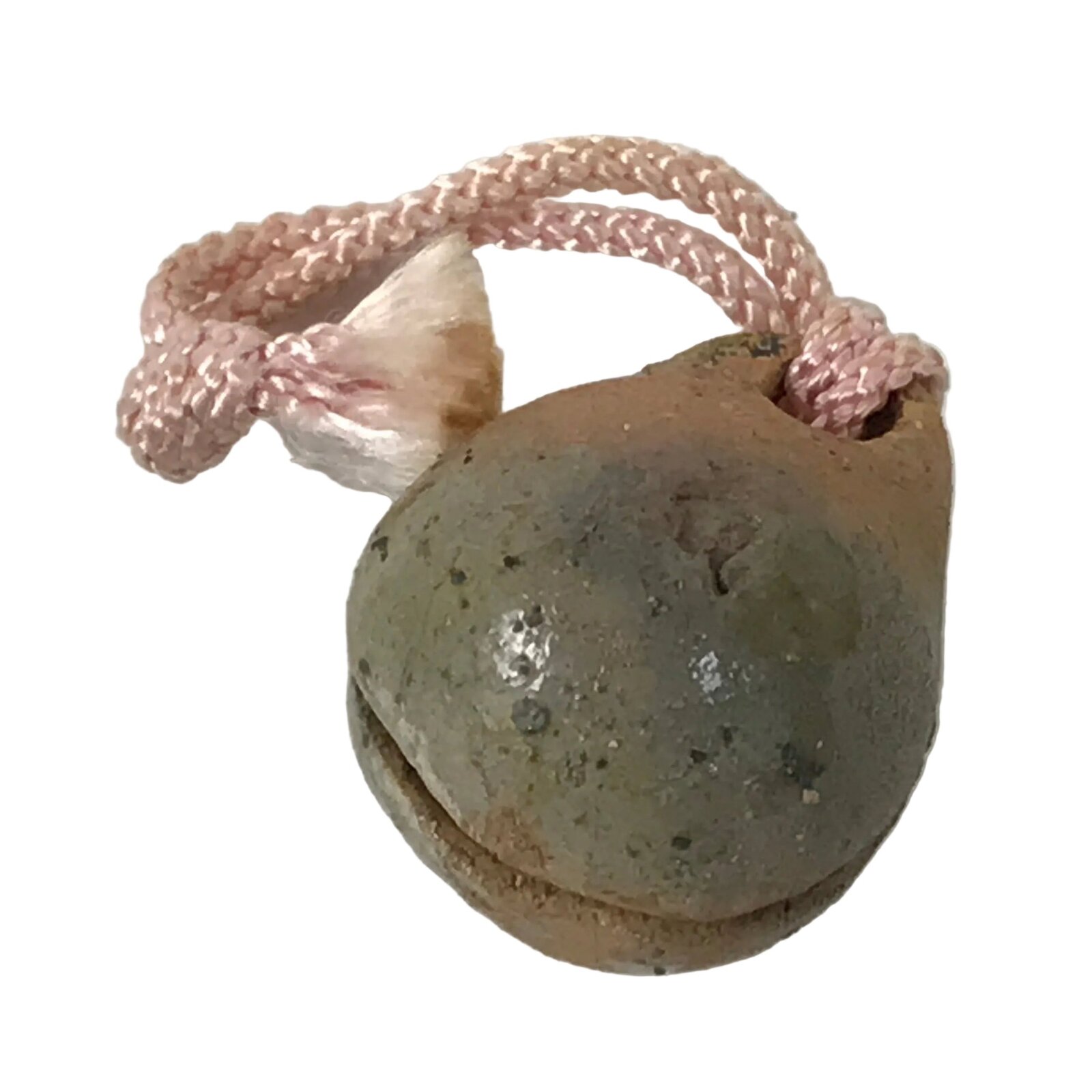 Japanese Clay Bell Dorei Vtg Tsuchi-Suzu Classic Shape Glazed Pink String DR620