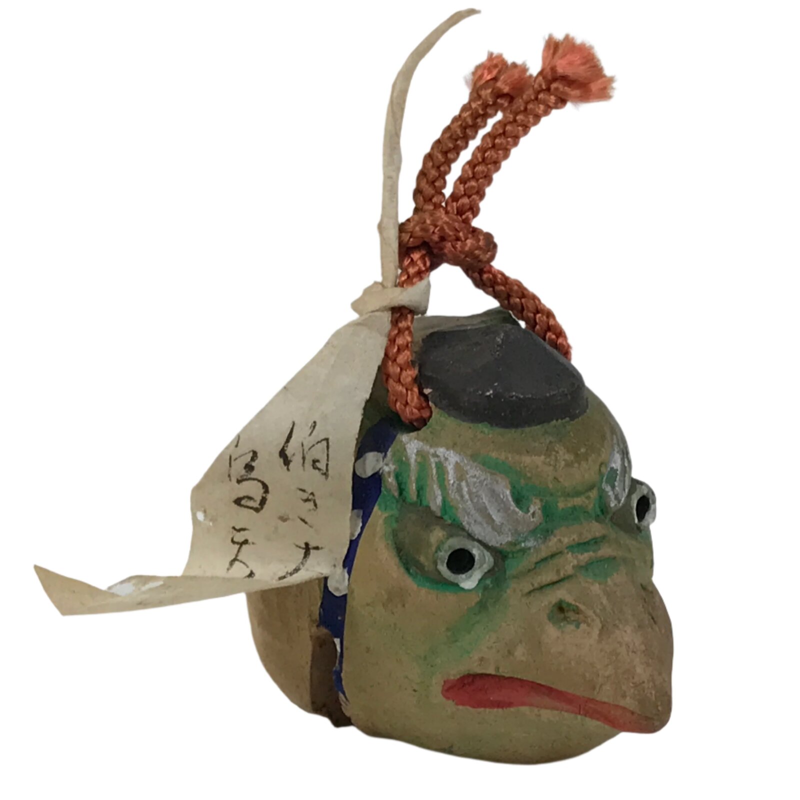 Japanese Clay Bell Dorei Vtg Tsuchi-Suzu Crow Karasu Tengu Face Mt Daisen DR587