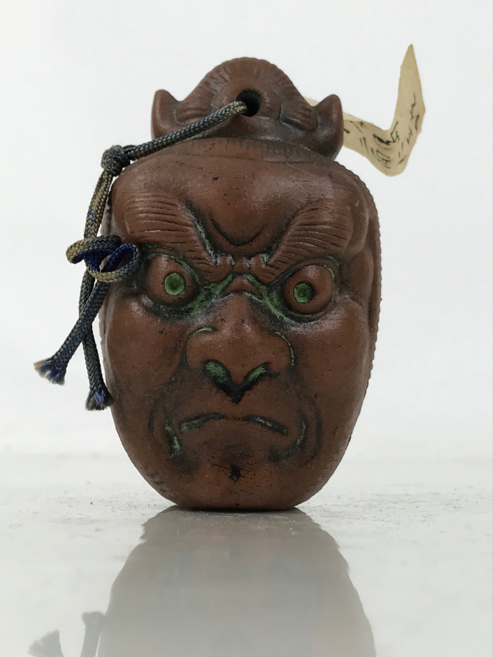 Japanese Clay Bell Dorei Vtg Tsuchi-Suzu Double Face Nio Guardian Buddhist DR590