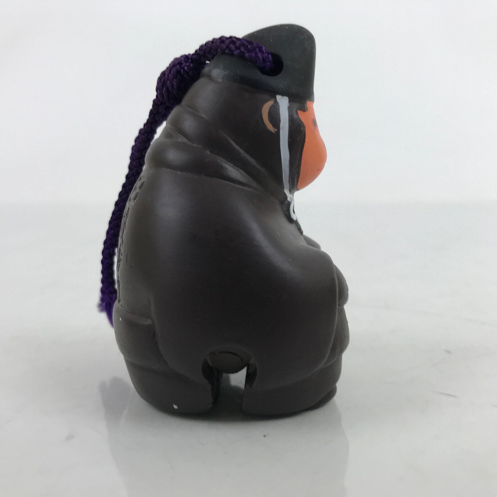 Japanese Clay Bell Dorei Vtg Tsuchi-Suzu Monkey Hat Clothes Dark Brown DR537