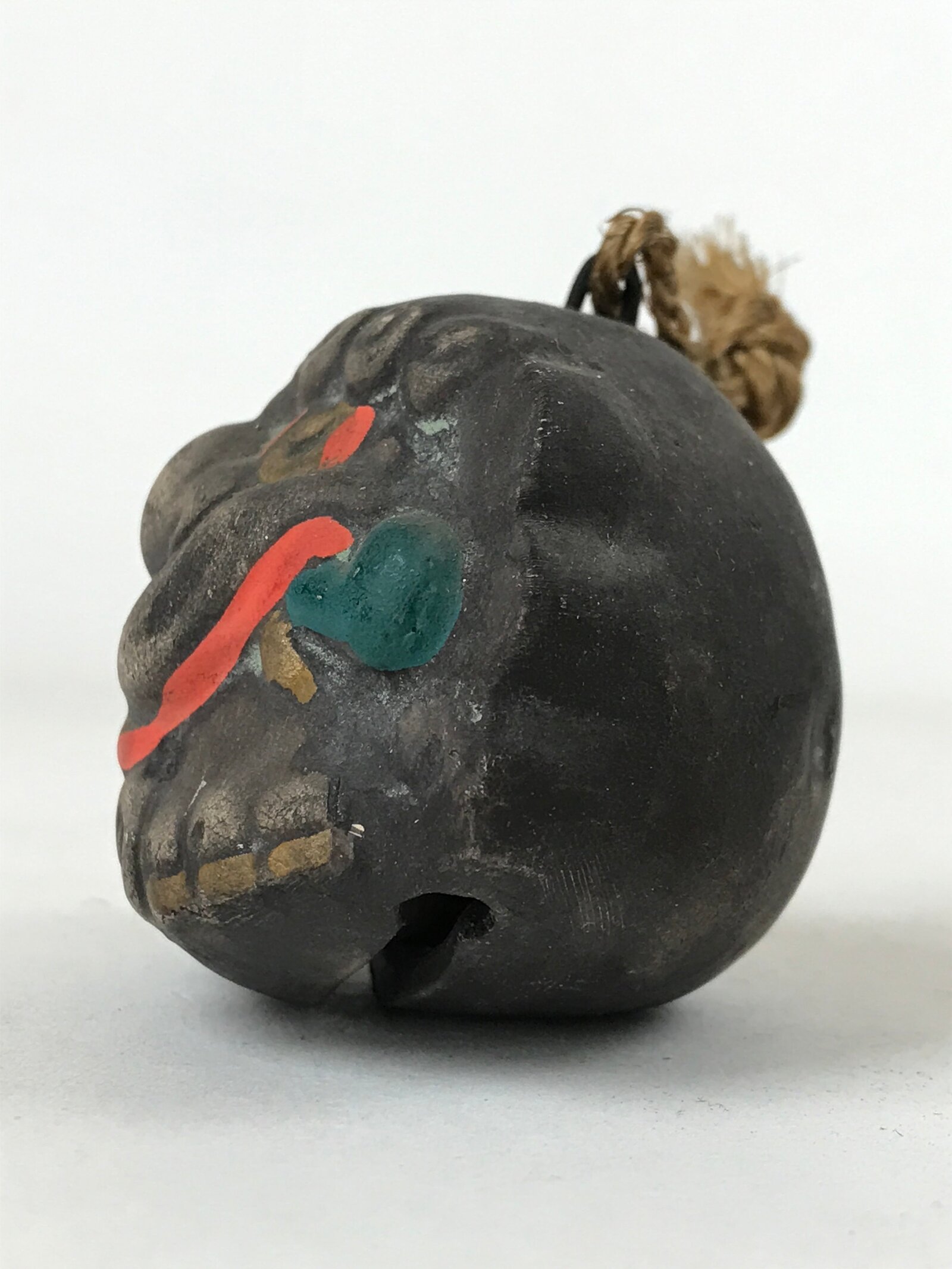 Japanese Clay Bell Dorei Vtg Tsuchi-Suzu Shishi Lion Dog Amulet Gray DR513