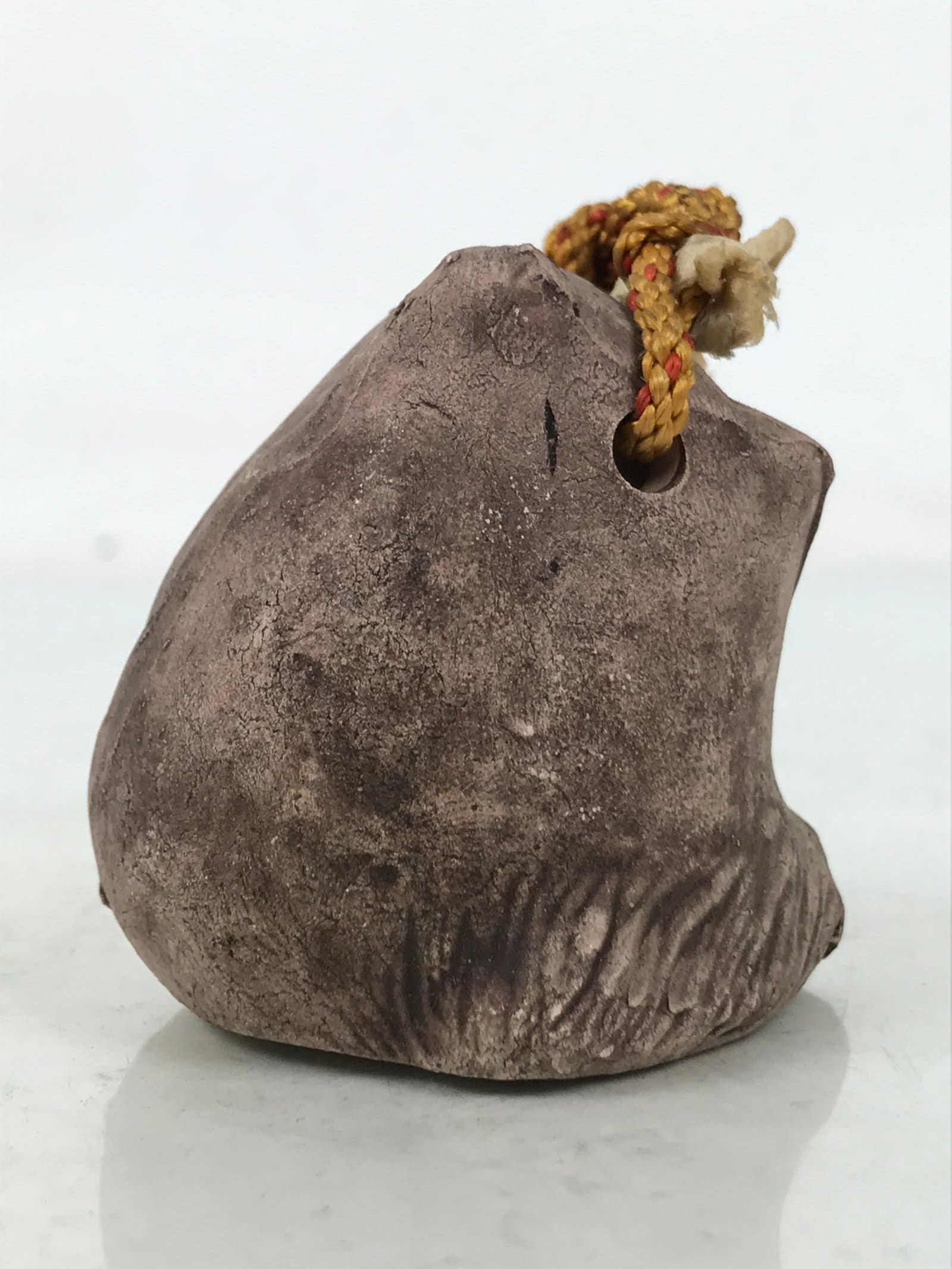 Japanese Clay Bell Dorei Vtg Tsuchi-Suzu Tanuki Raccoon Dog Brown Round DR594