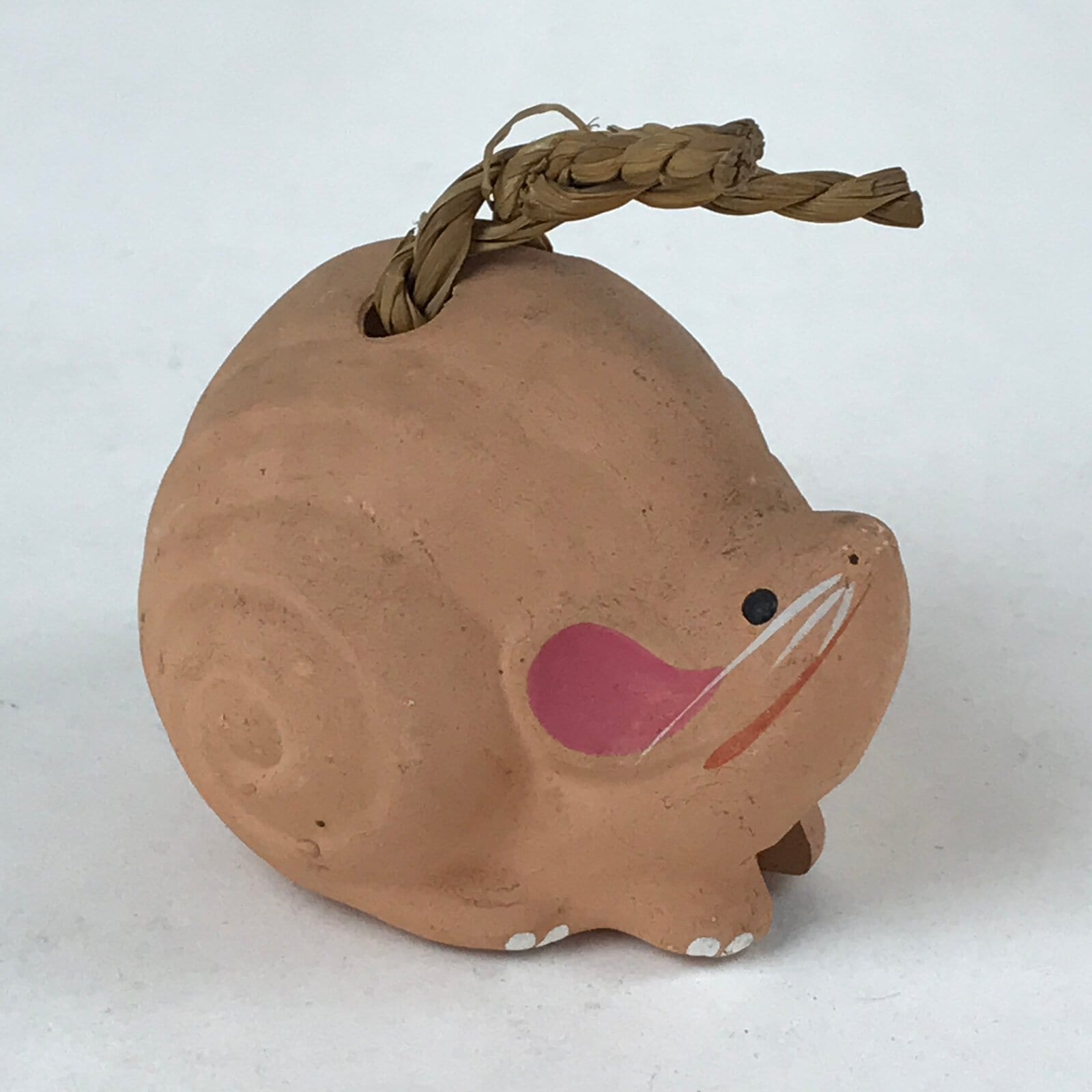 Japanese Clay Bell Dorei Vtg Tsuchi-Suzu Zodiac Animal Mouse Natural Brown DR519