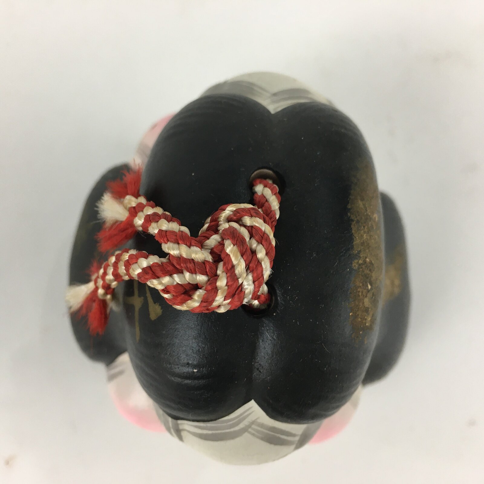 Japanese Clay Bell Vtg Dorei Ceramic Doll Amulet Double faced Front Back DR343