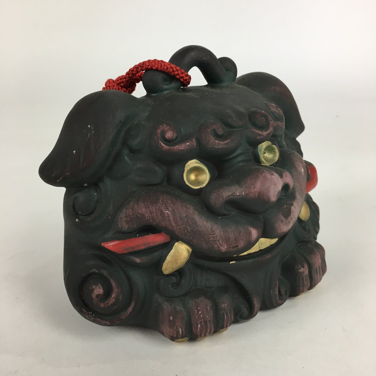 Japanese Clay Bell Vtg Dorei Ceramic Doll Amulet Guardian Dog DR392