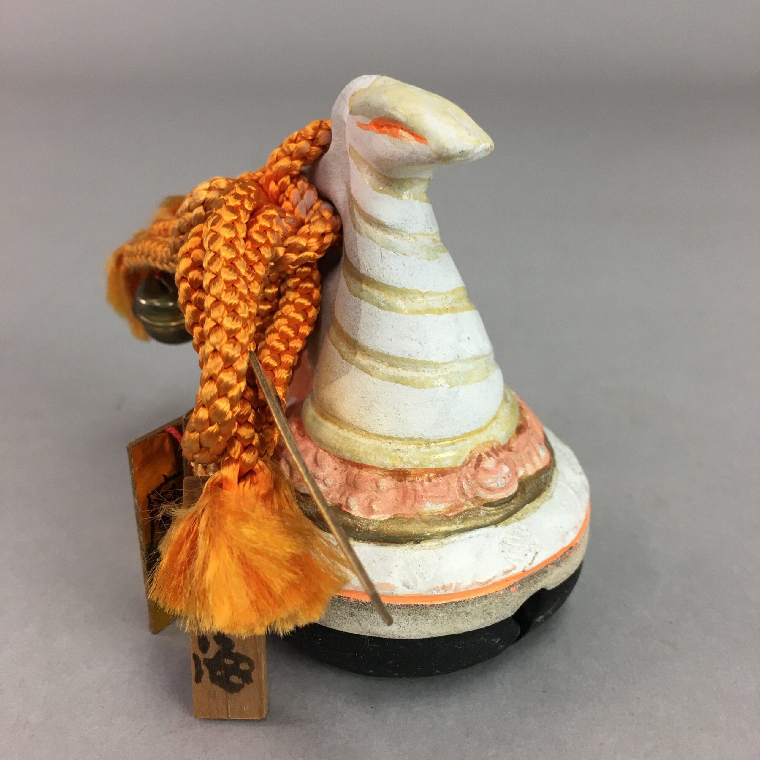 Japanese Clay Bell Vtg Dorei Ceramic Doll White Snake Lucky Charm Amulet DR250