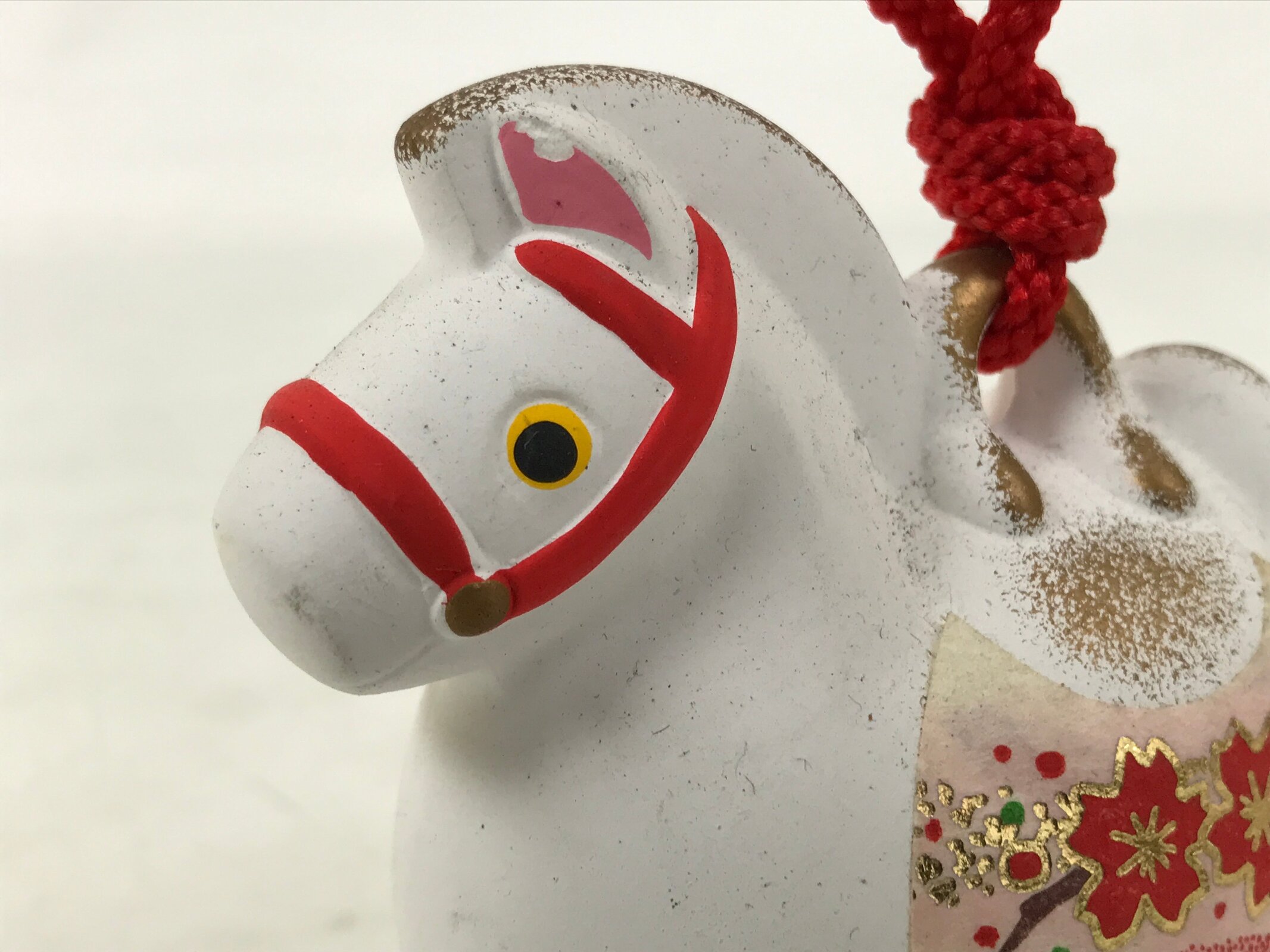 Japanese Clay Bell Zodiac Horse Dorei Vtg Tsuchi-Suzu Animal Uma White Red DR600