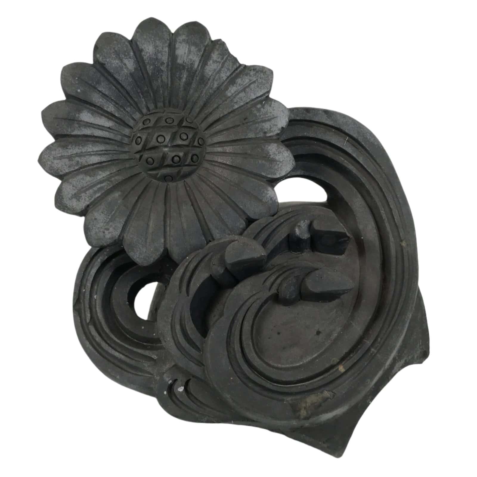 Japanese Clay Chrysanthemum Kawara Roof Tile Statue Vtg Ridge-End Flower ST59