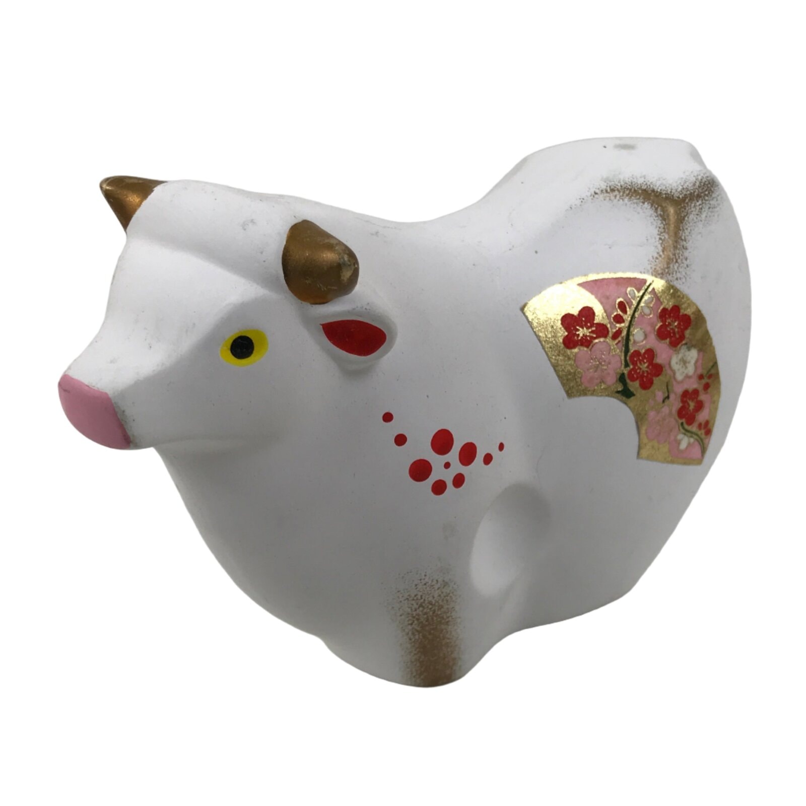 Japanese Clay Cow Figurine Vtg Zodiac Ushi Okimono Statue Decoration White ST76