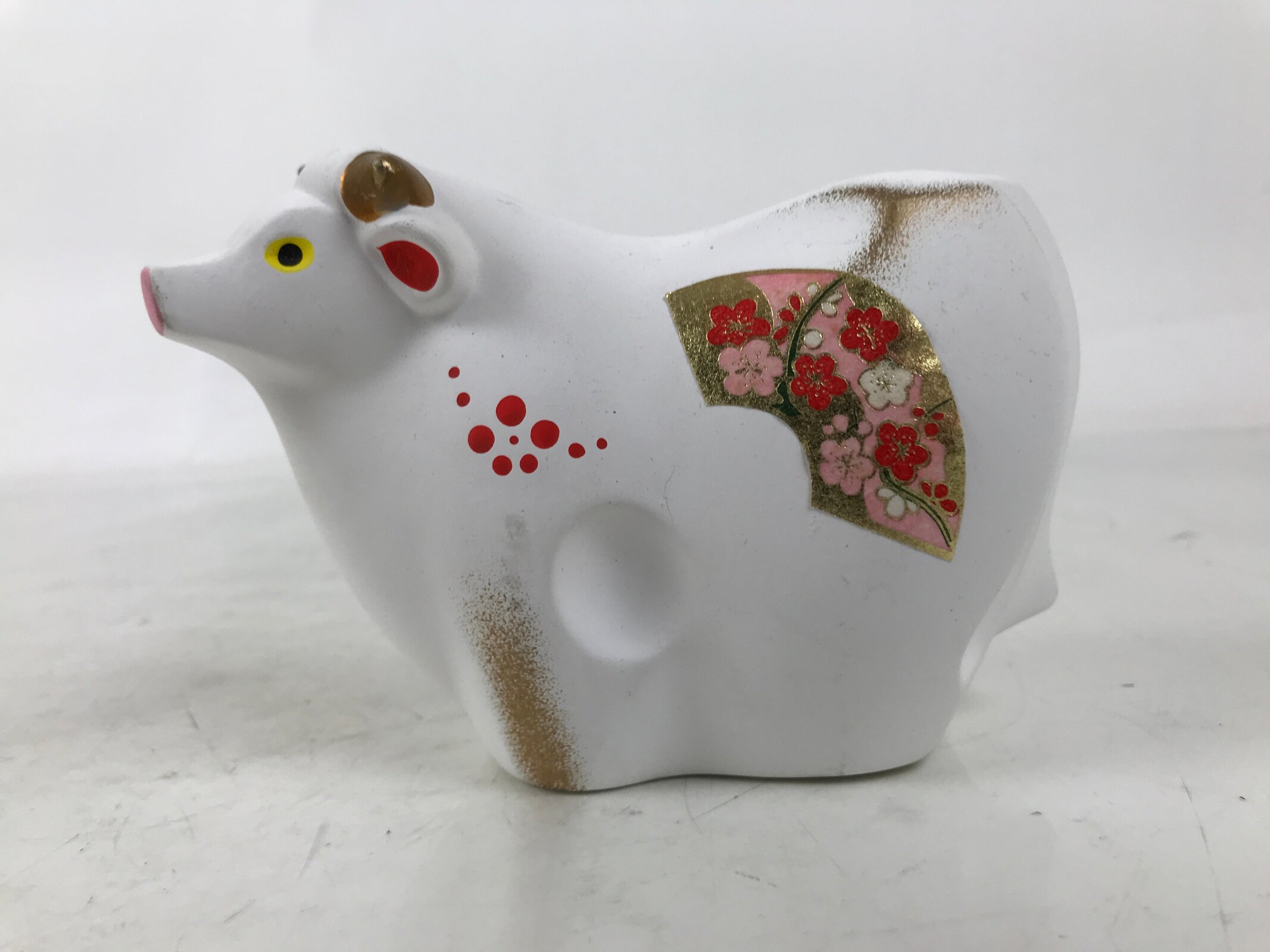 Japanese Clay Cow Figurine Vtg Zodiac Ushi Okimono Statue Decoration White ST76