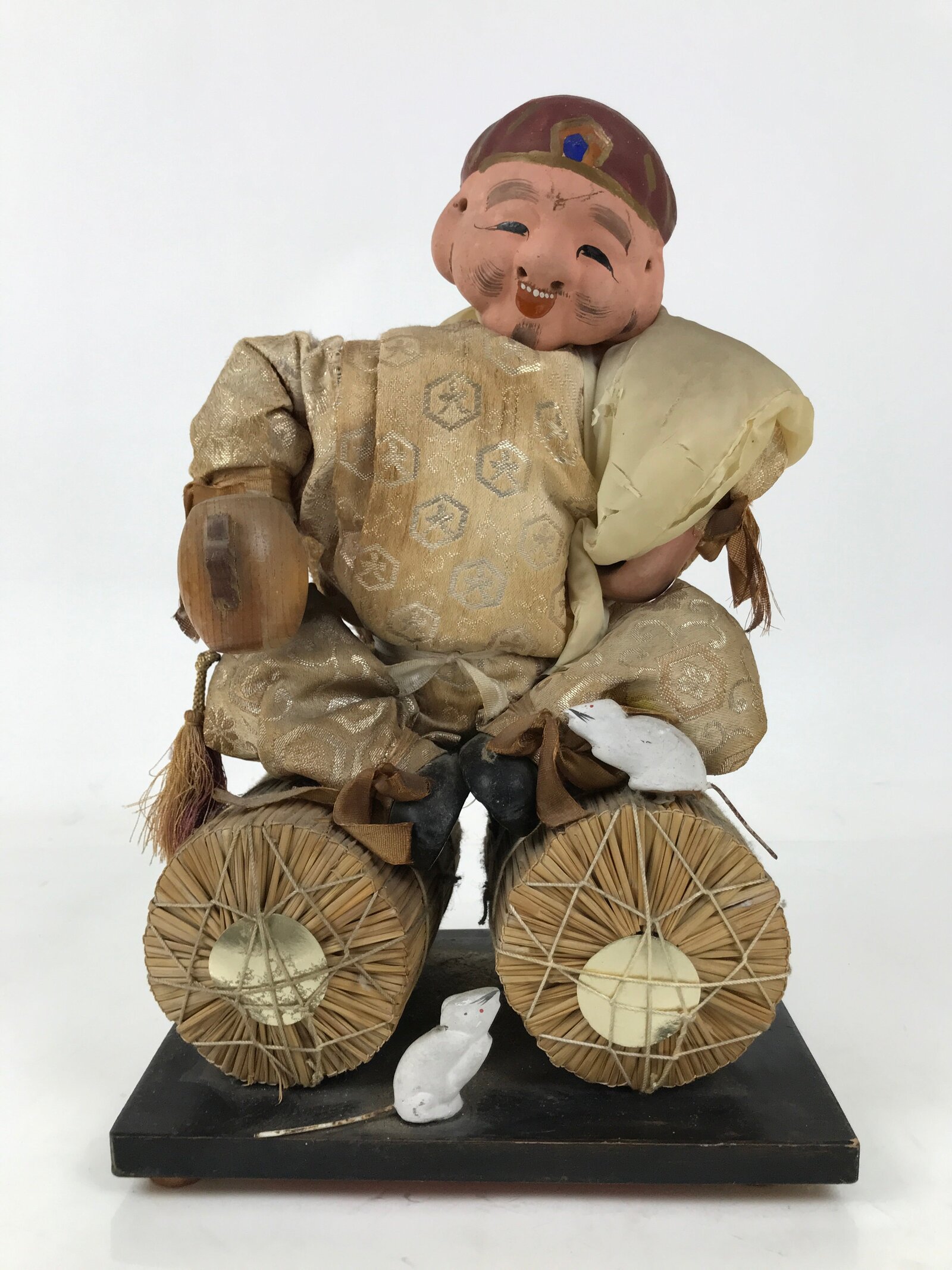 Japanese Clay Fabric Daikokuten Statue Vtg 7 Lucky Gods Figure Wealth Mice ST61