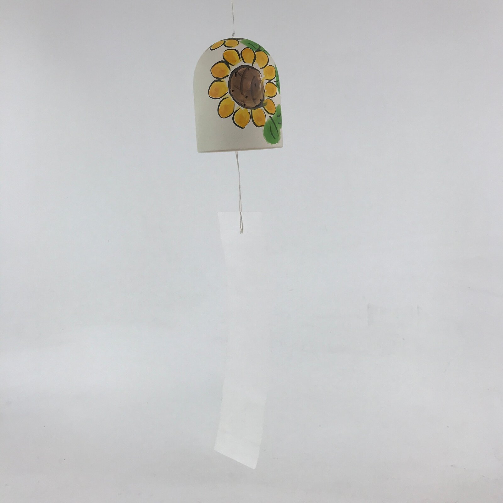 Japanese Clay Furin Wind Chime Vtg Sunflowers White Yellow String Box DR493
