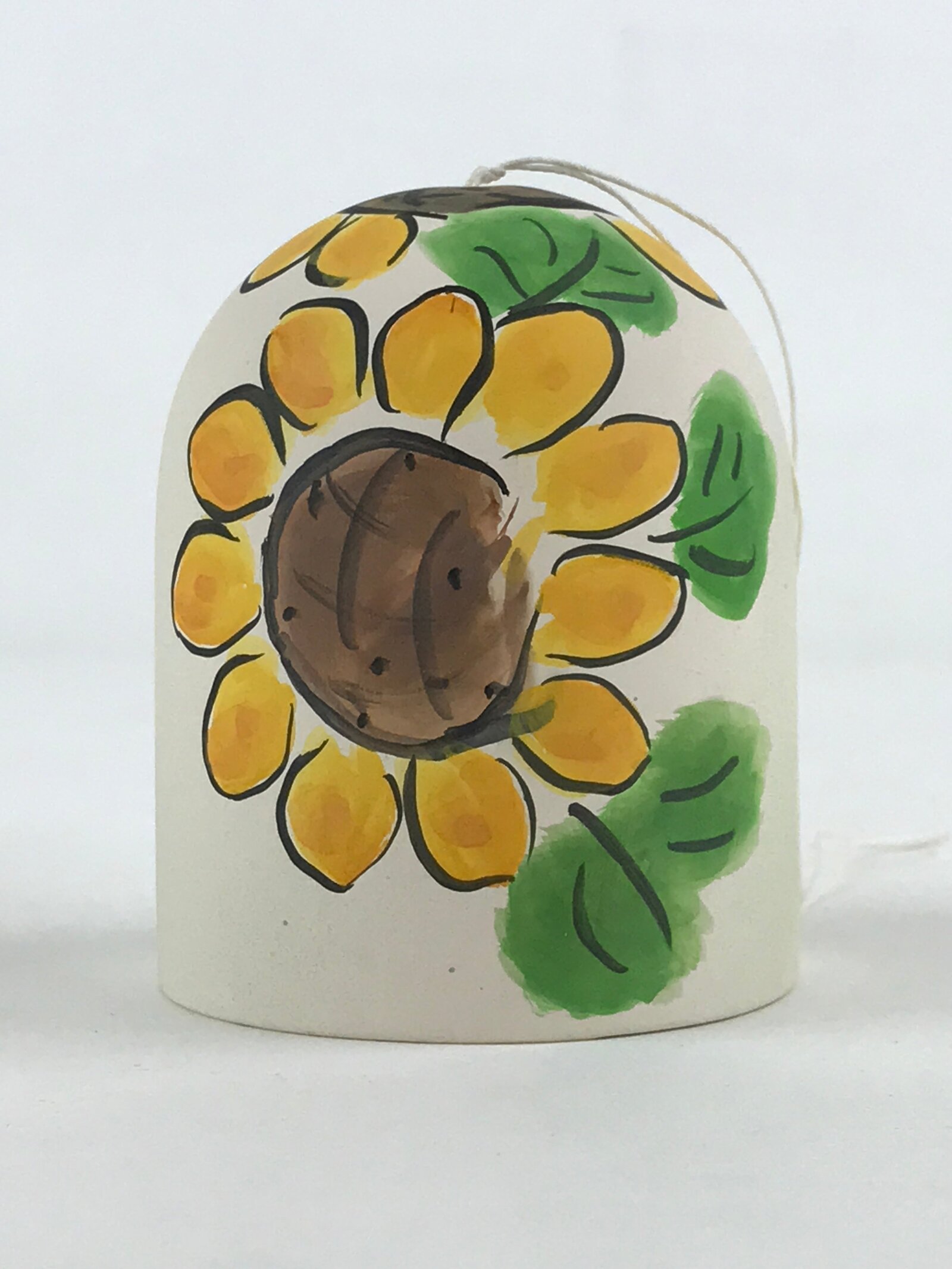 Japanese Clay Furin Wind Chime Vtg Sunflowers White Yellow String Box DR493