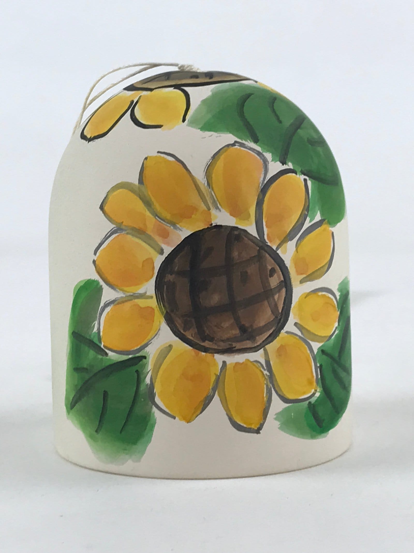 Japanese Clay Furin Wind Chime Vtg Sunflowers White Yellow String Box DR493