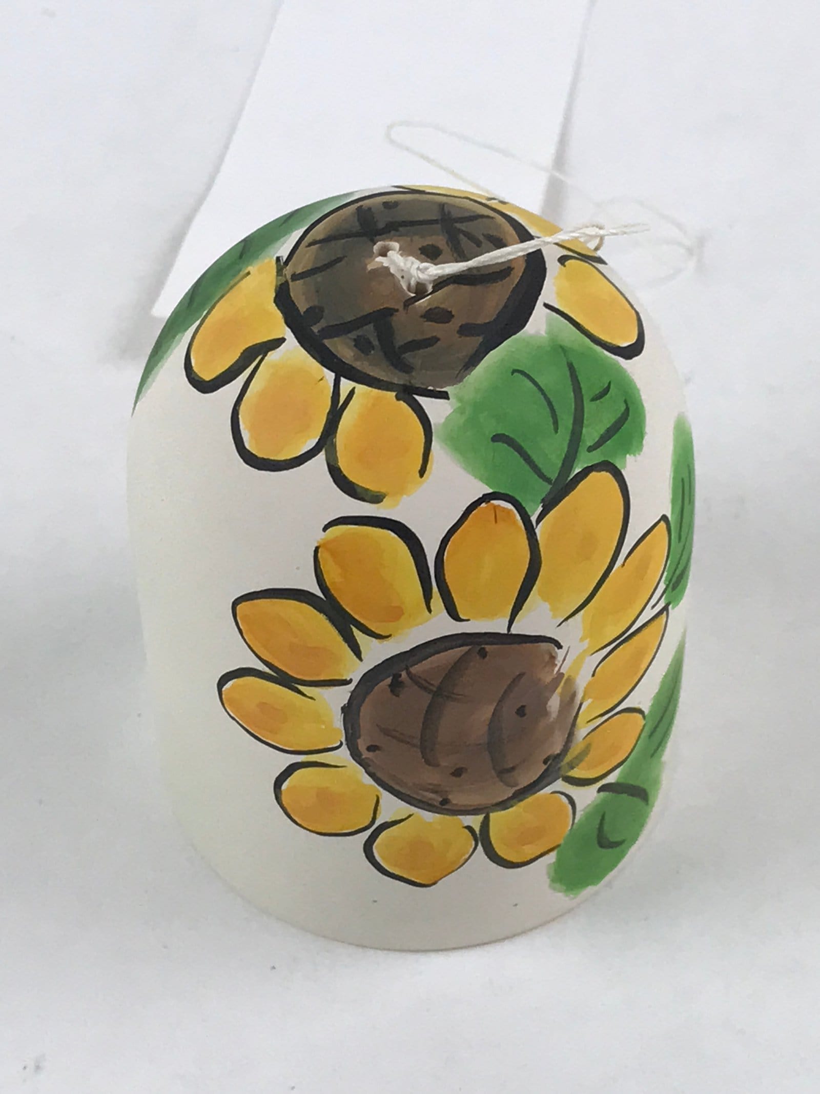 Japanese Clay Furin Wind Chime Vtg Sunflowers White Yellow String Box DR493