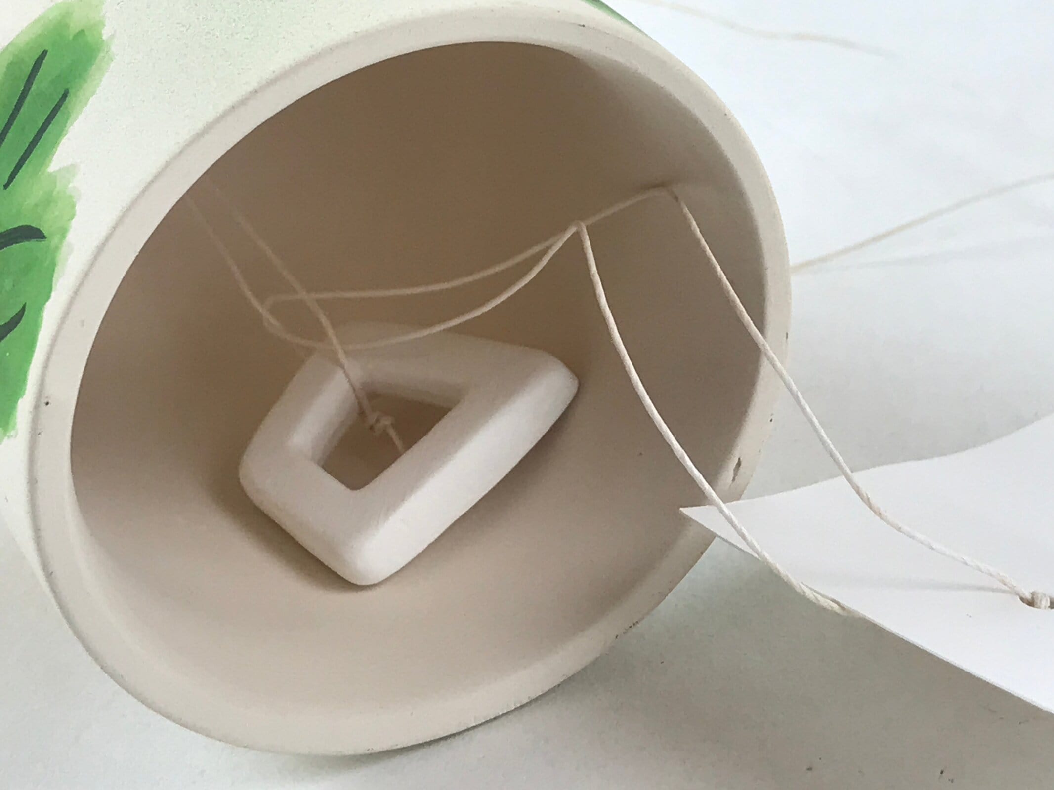 Japanese Clay Furin Wind Chime Vtg Sunflowers White Yellow String Box DR493