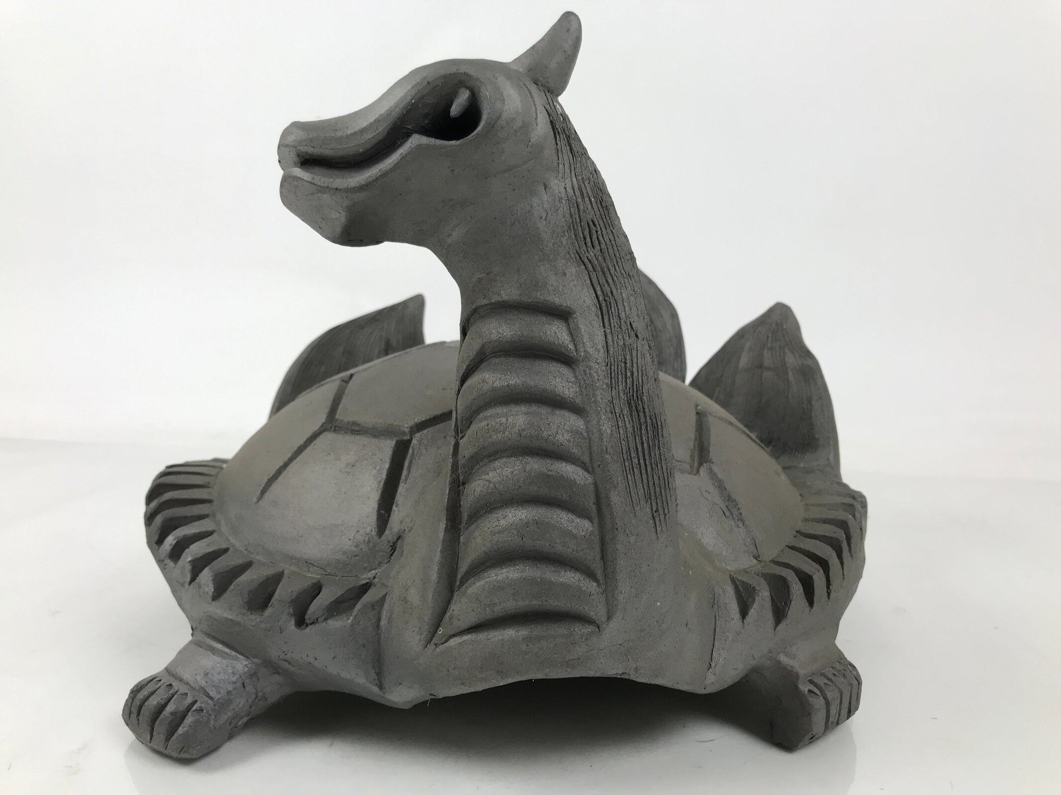 Japanese Clay Minogame Turtle Kawara Roof Tile Statue Ridge-End Sculpture ST60