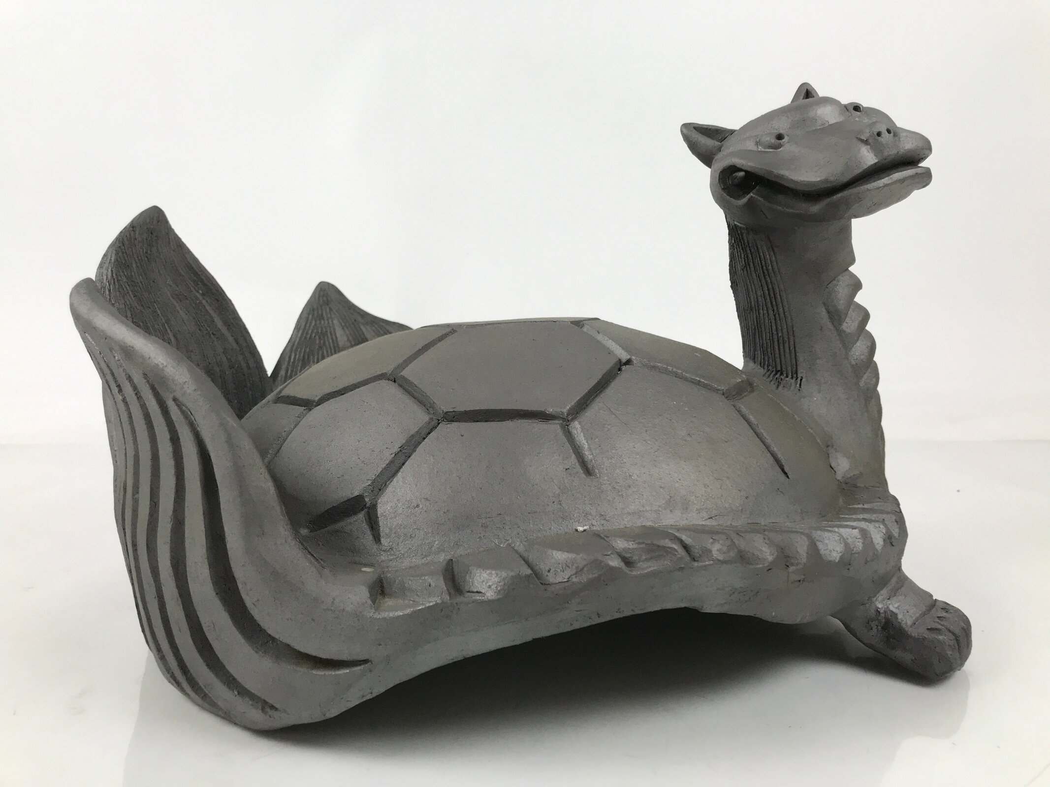 Japanese Clay Minogame Turtle Kawara Roof Tile Statue Ridge-End Sculpture ST60