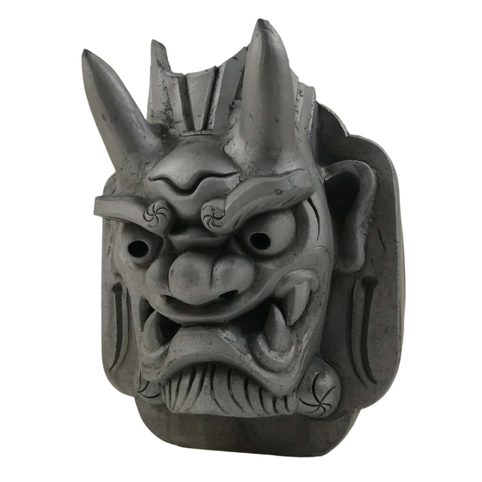 Japanese Clay Oni Demon Kawara Roof Tile Statue Ridge-End Onigawara Ogre ST56