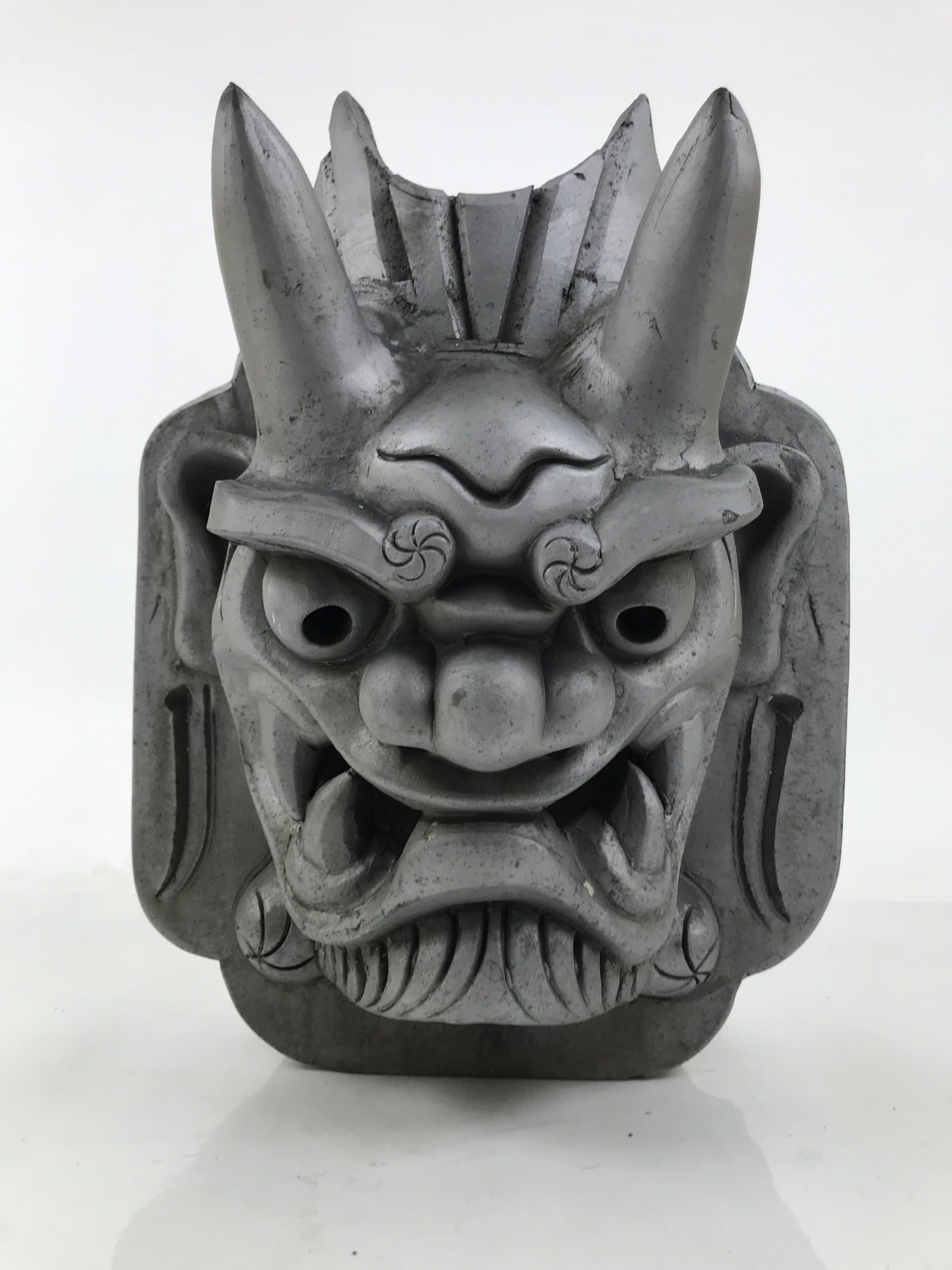 Japanese Clay Oni Demon Kawara Roof Tile Statue Ridge-End Onigawara Ogre ST56