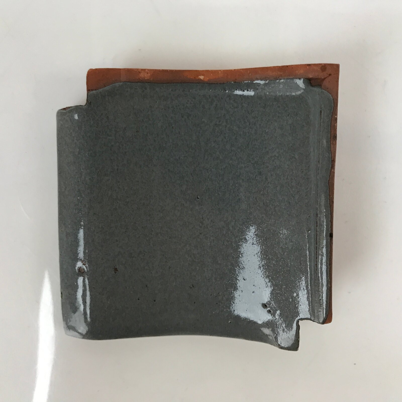 Japanese Clay Roof Tile Small Plate Mamezara Vtg Glazed Kinki Brand Gray PY849