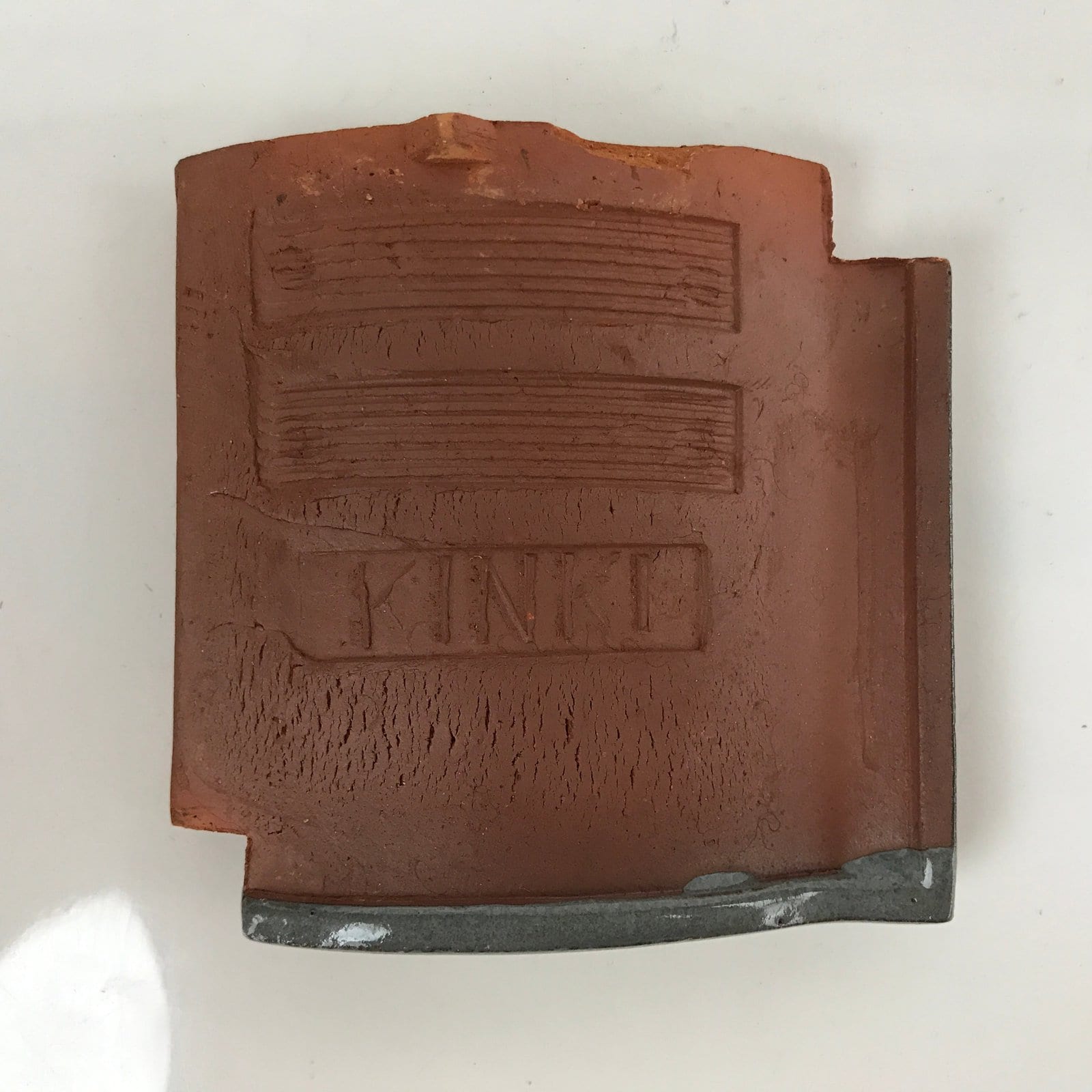 Japanese Clay Roof Tile Small Plate Mamezara Vtg Glazed Kinki Brand Gray PY849