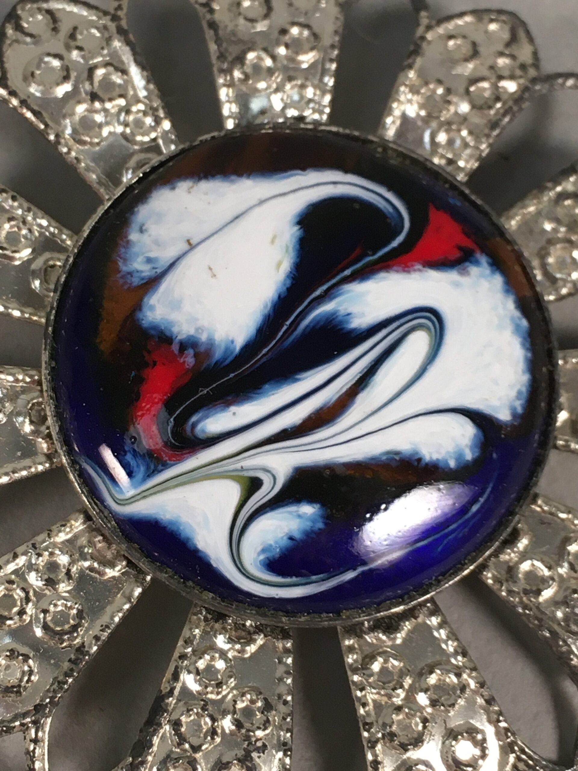 Japanese Cloisonne Brooch Vtg Metal Glass Pin Badge Flower JK95