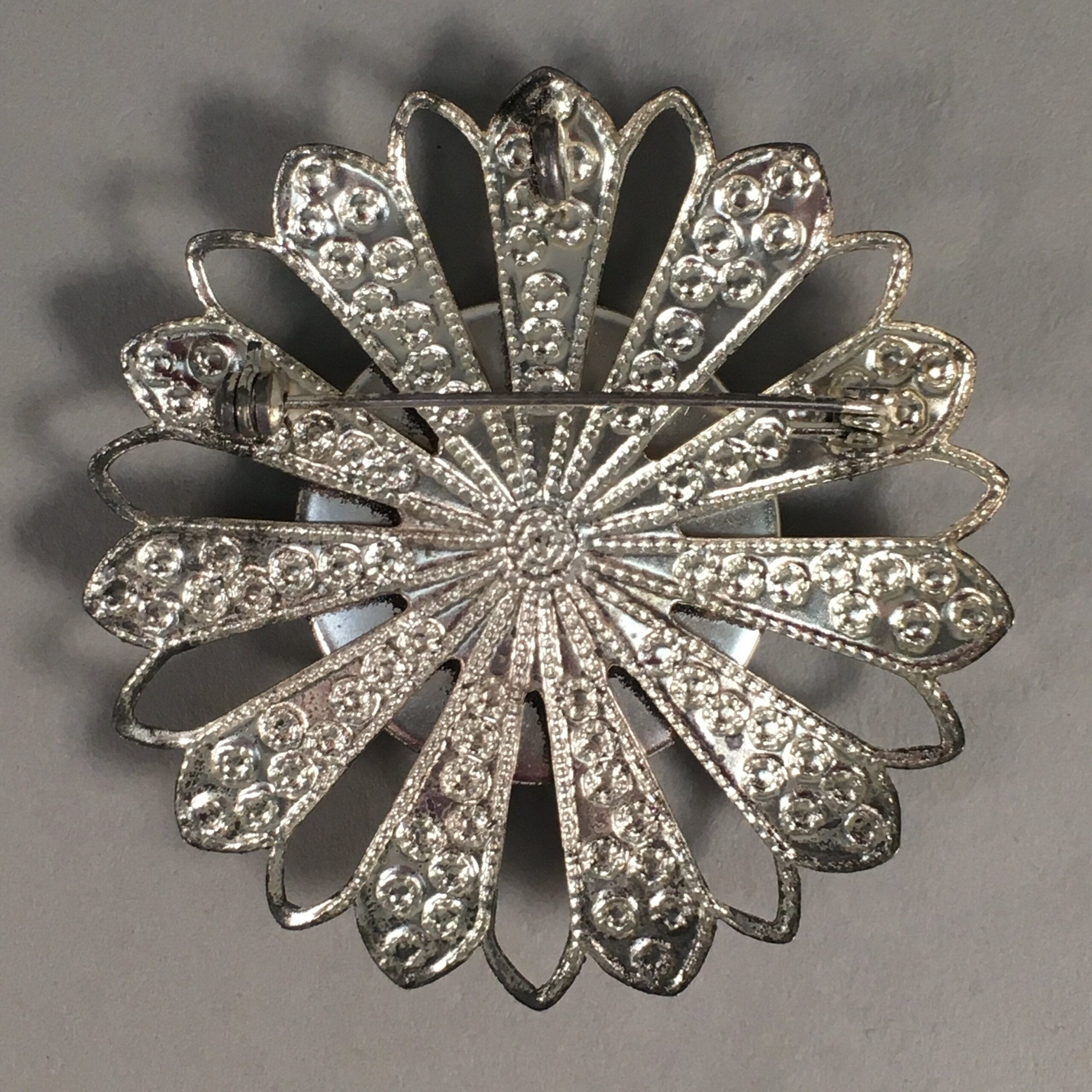 Japanese Cloisonne Brooch Vtg Metal Glass Pin Badge Flower JK95