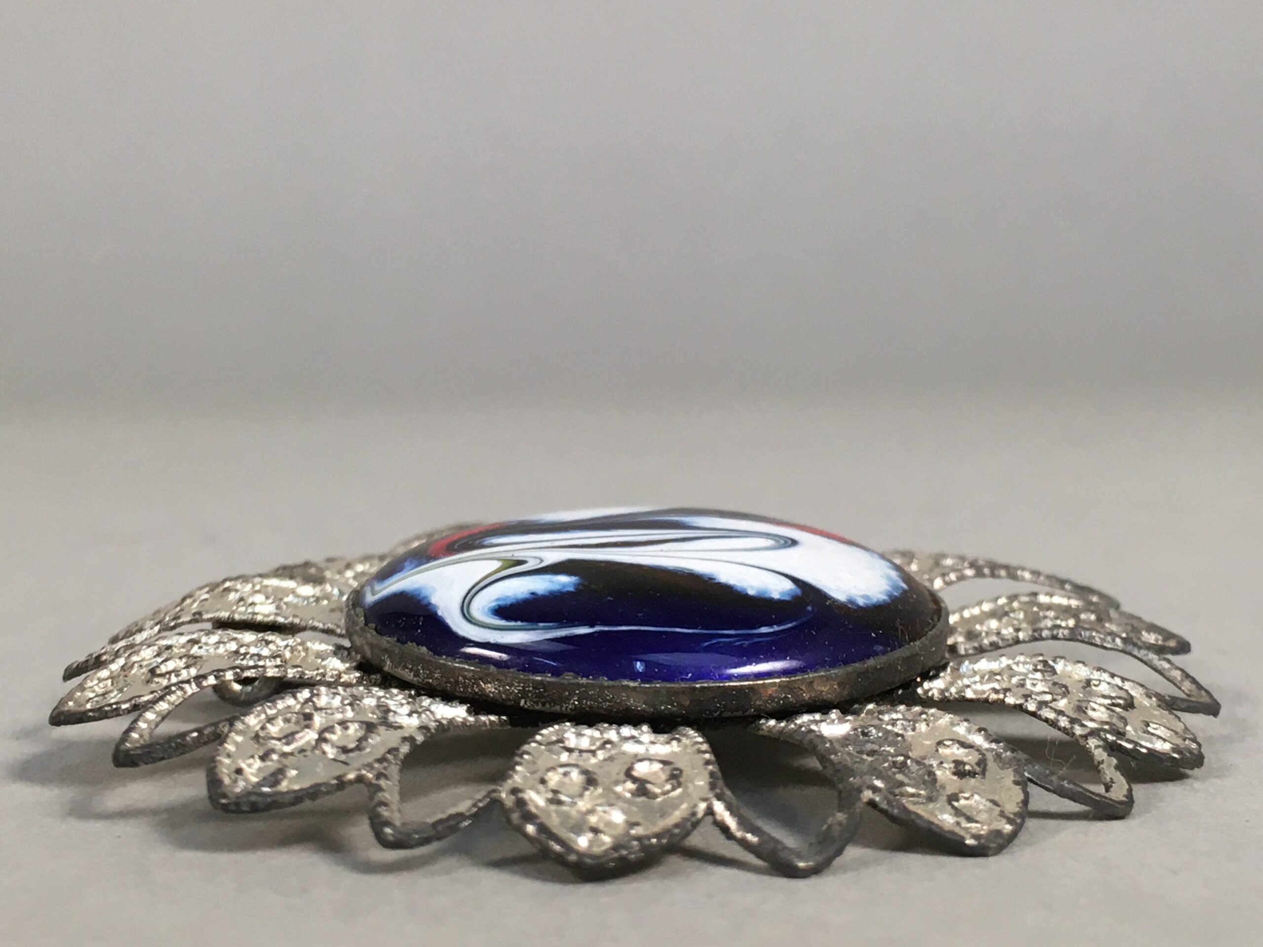 Japanese Cloisonne Brooch Vtg Metal Glass Pin Badge Flower JK95