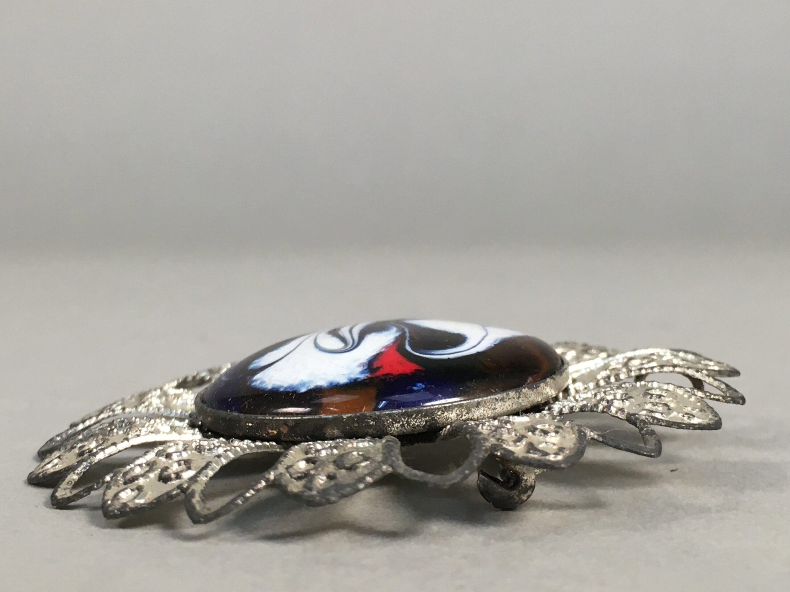 Japanese Cloisonne Brooch Vtg Metal Glass Pin Badge Flower JK95