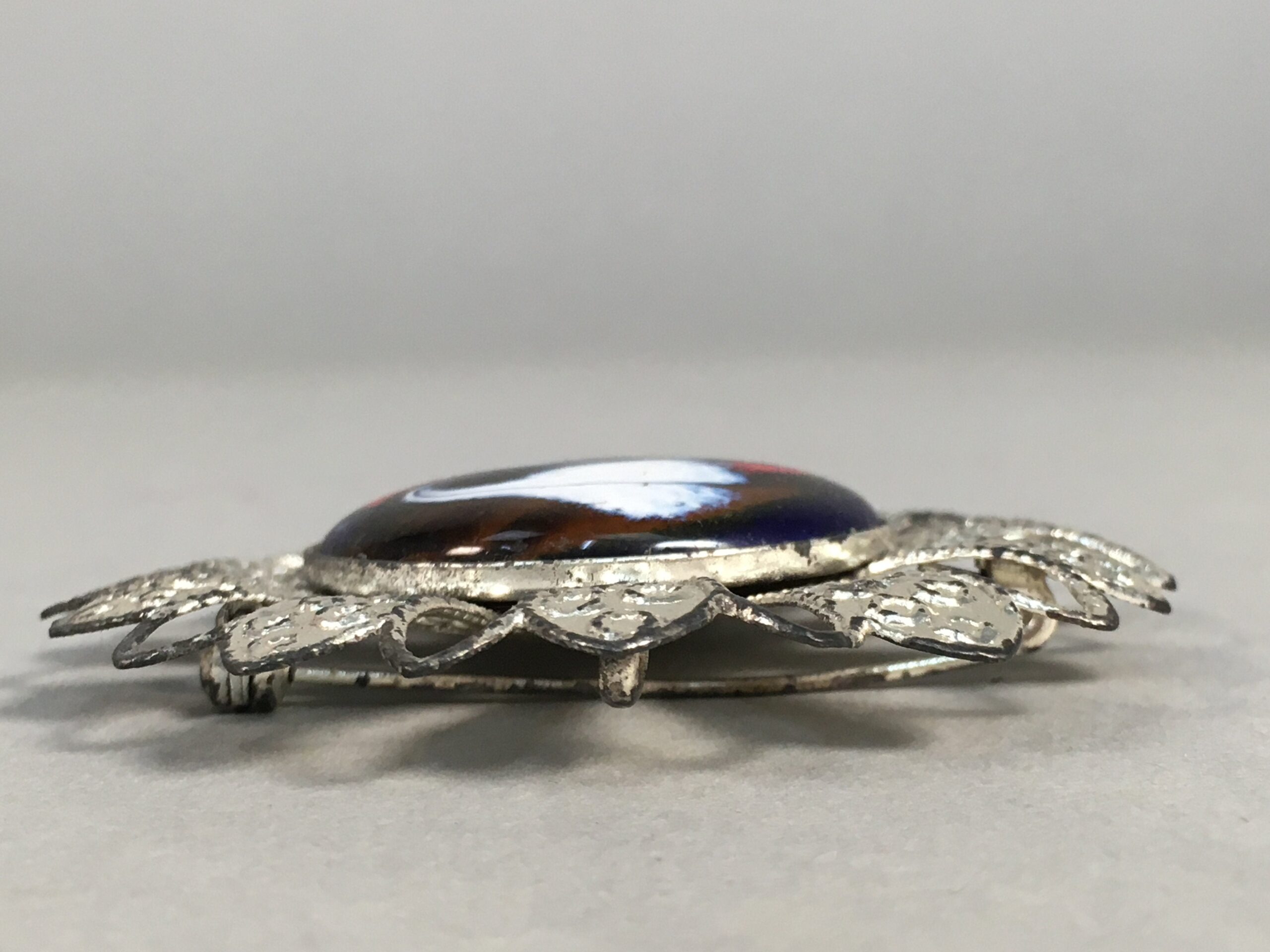 Japanese Cloisonne Brooch Vtg Metal Glass Pin Badge Flower JK95