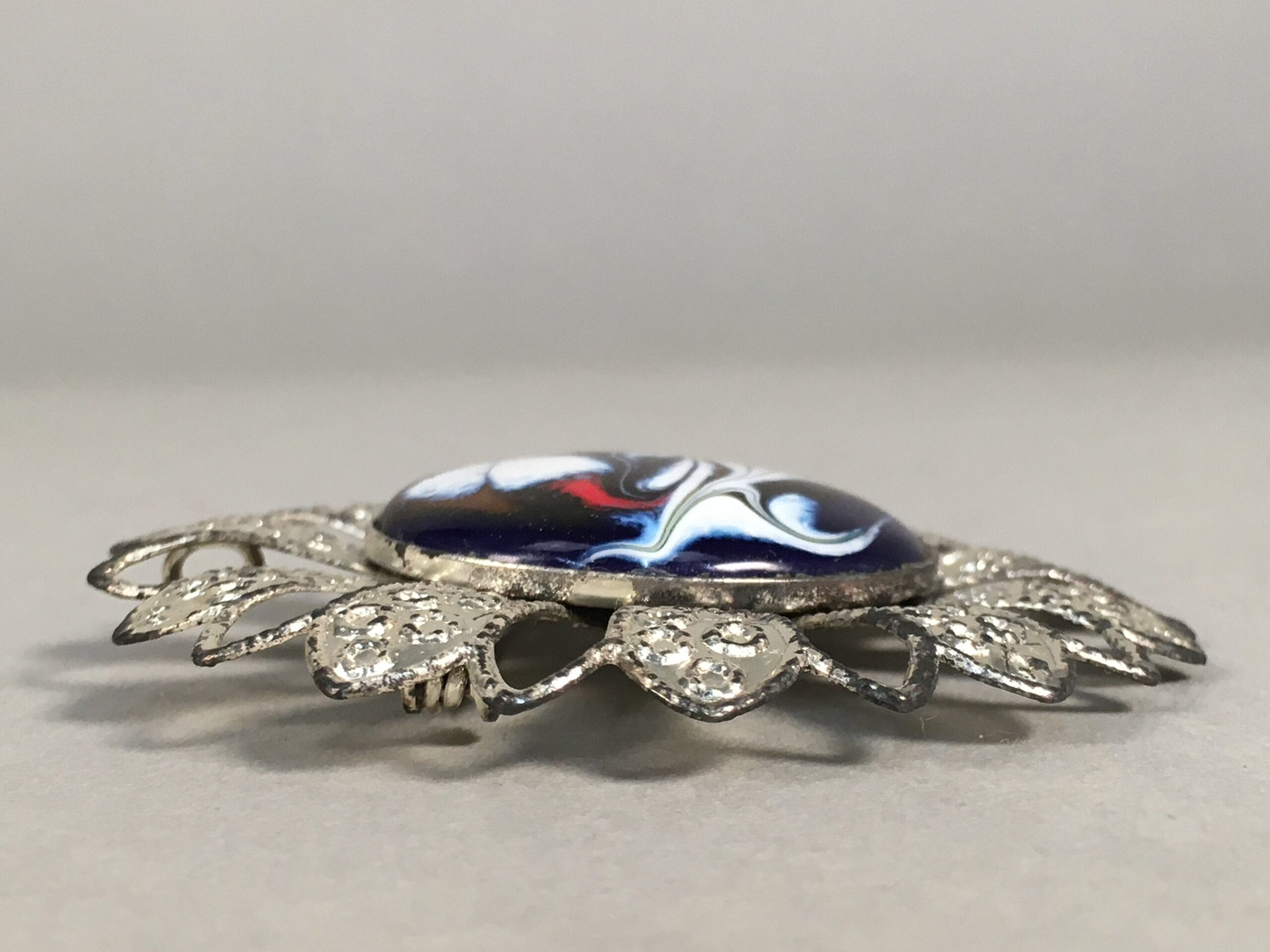 Japanese Cloisonne Brooch Vtg Metal Glass Pin Badge Flower JK95