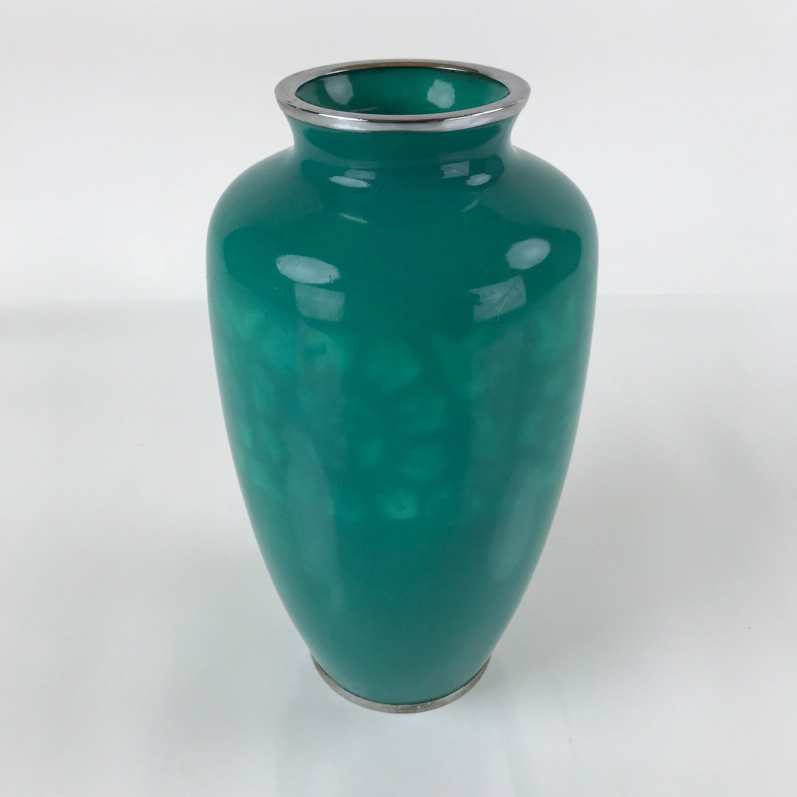 Japanese Cloisonné Enamel Flower Vase Vtg Kabin No Wire Shippo Green Floral FK96