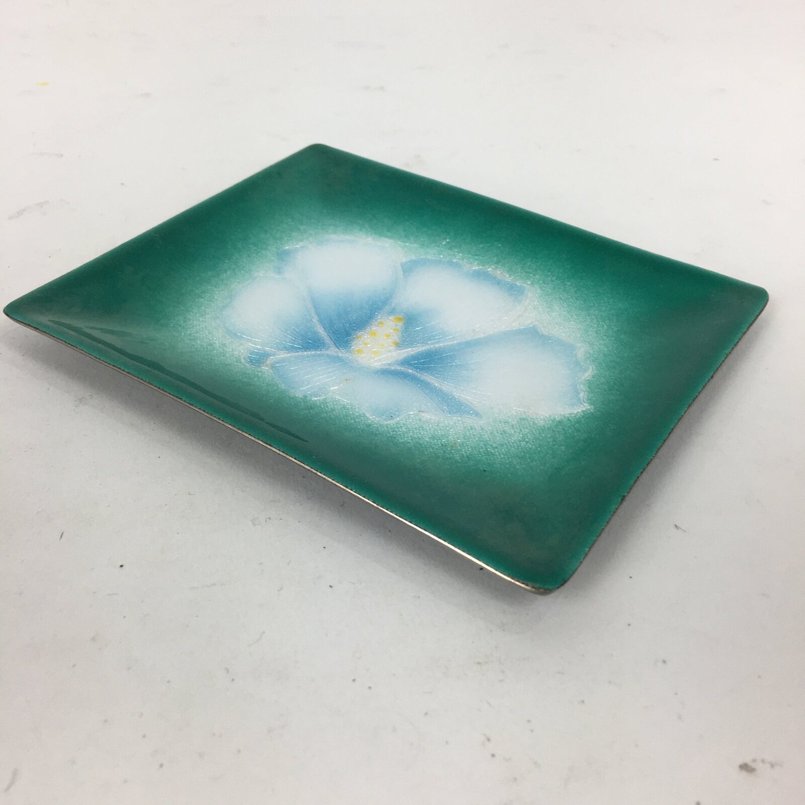 Japanese Cloisonné Ware Plate Vtg Kozara Ceramic Green Enamel Finish Metal T85