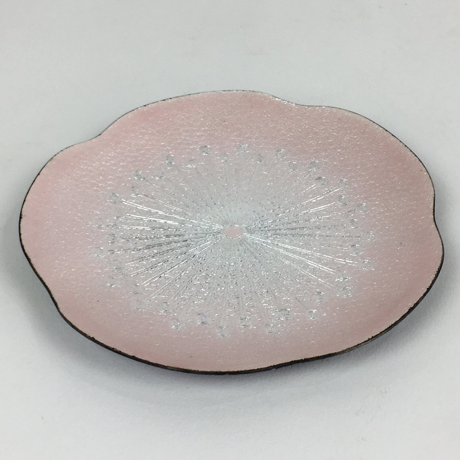 Japanese Cloisonné Ware Plate Vtg Pink Enamel Finish Metal Flower T94