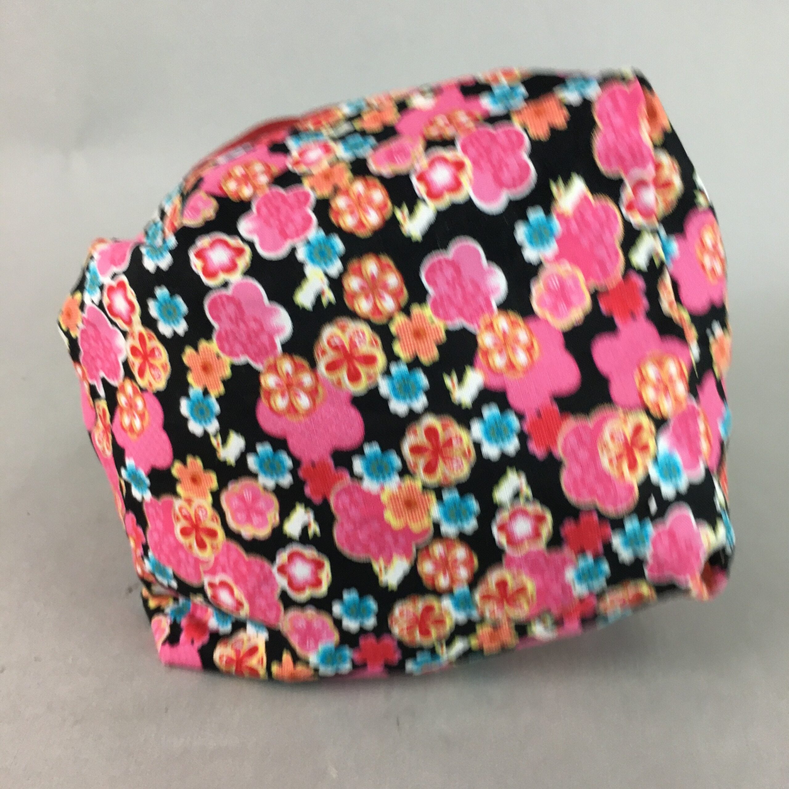 Japanese Cloth Drawstring Bag Vtg Fabric Kimono Pouch Floral Red Black KB13