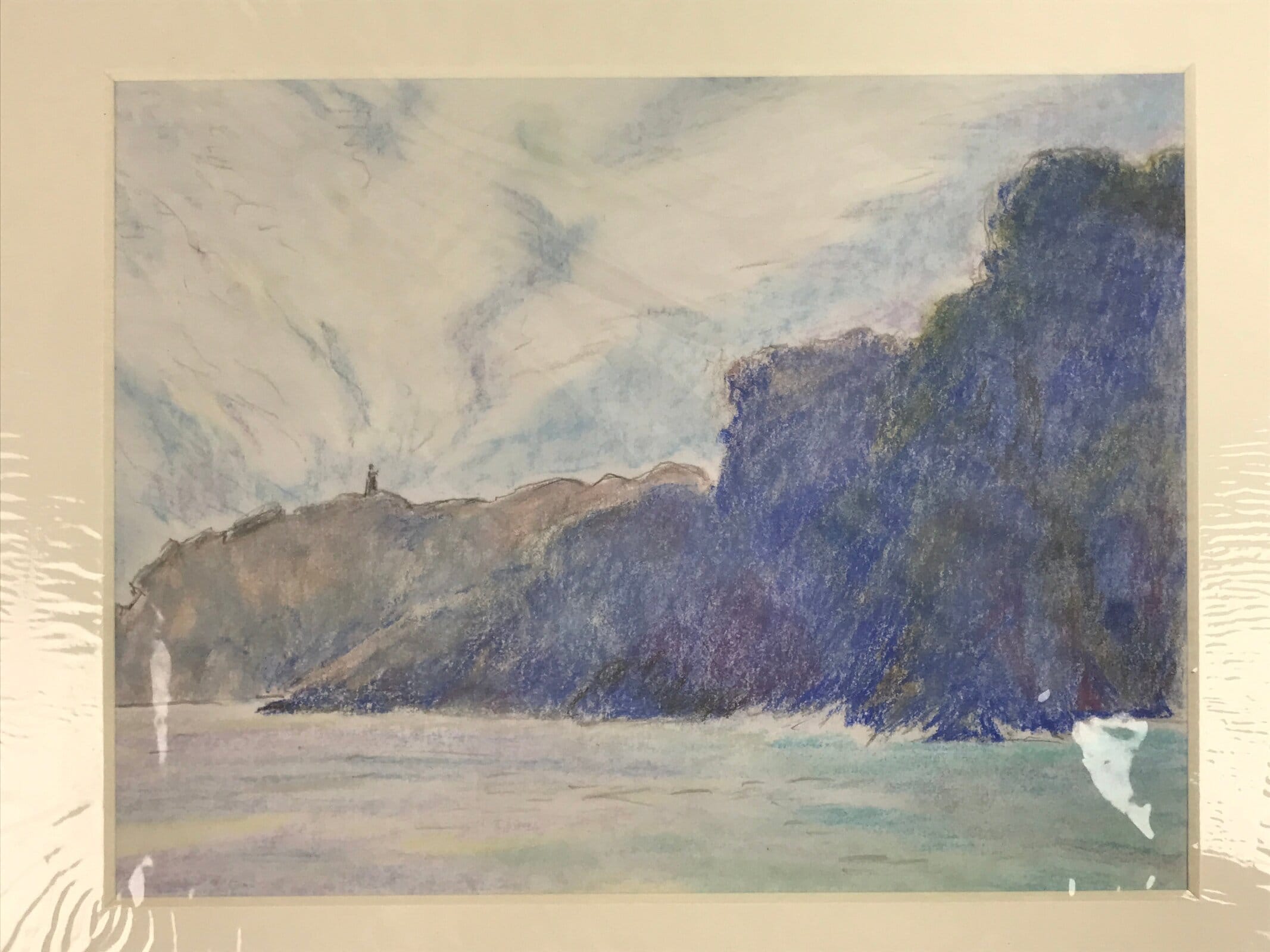 Japanese Coastal Ocean Lighthouse Pastel Drawing Original Art Unsigned FL323