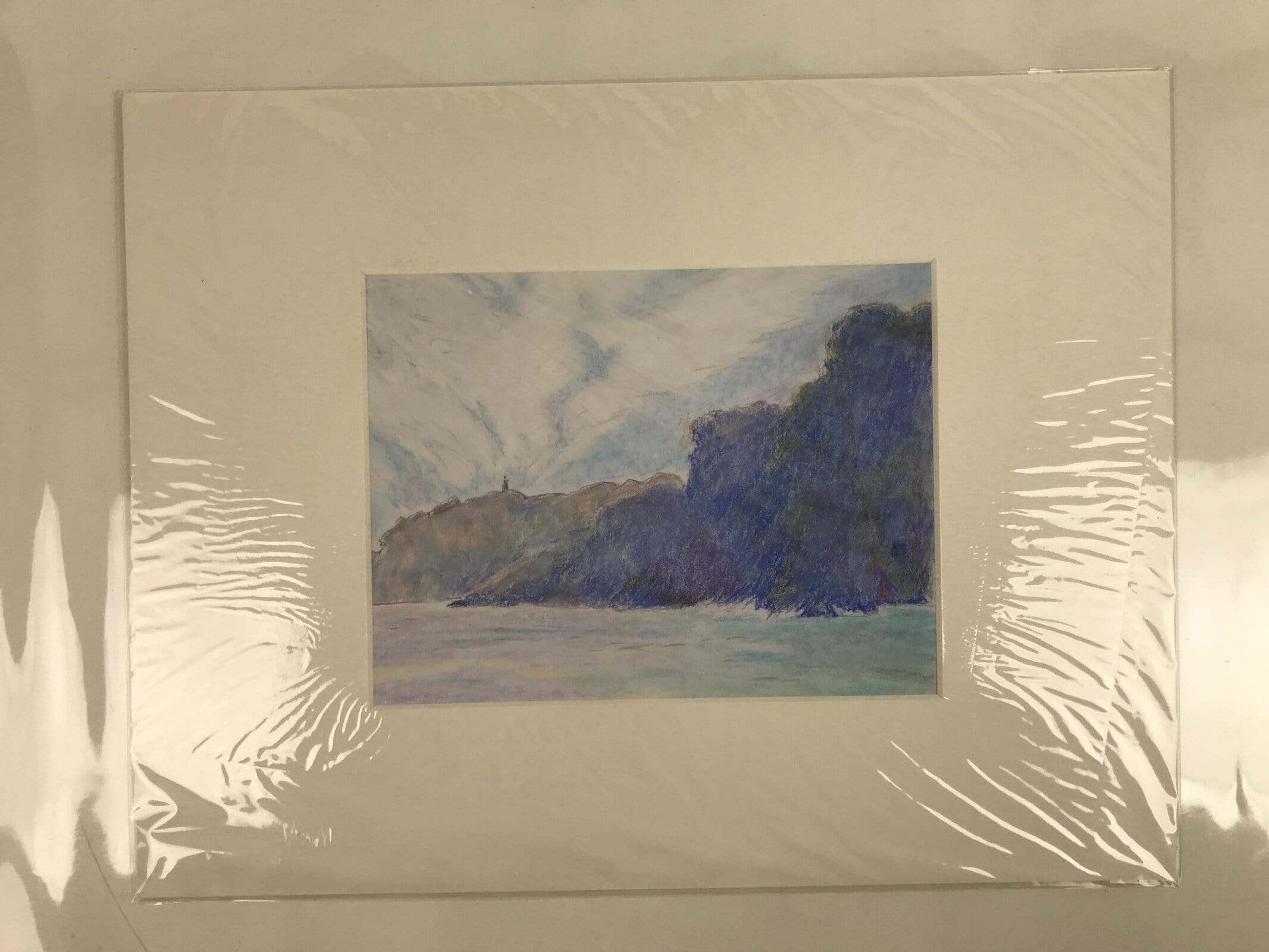 Japanese Coastal Ocean Lighthouse Pastel Drawing Original Art Unsigned FL323