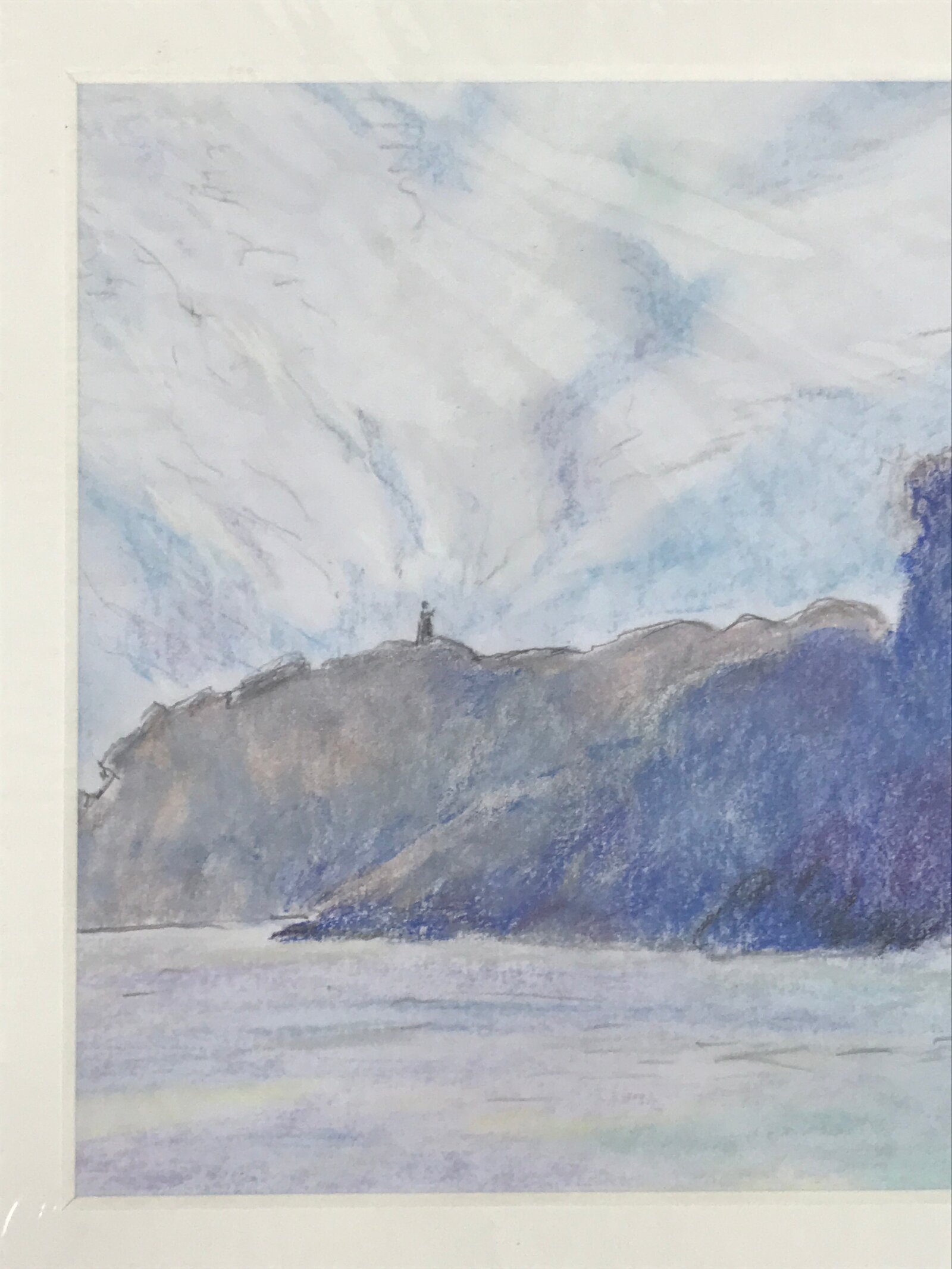 Japanese Coastal Ocean Lighthouse Pastel Drawing Original Art Unsigned FL323