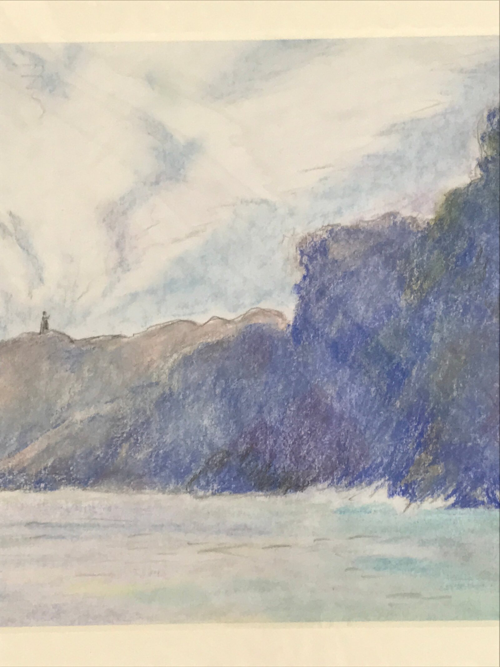 Japanese Coastal Ocean Lighthouse Pastel Drawing Original Art Unsigned FL323