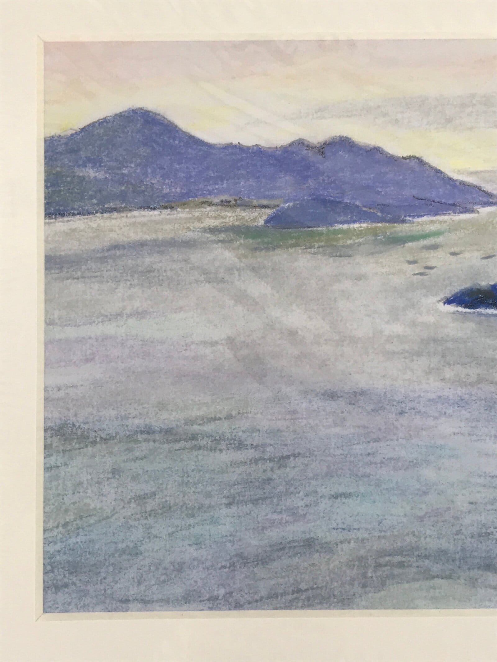 Japanese Coastline Inlet Landscape Pastel Drawing Original Art Unsigned FL307