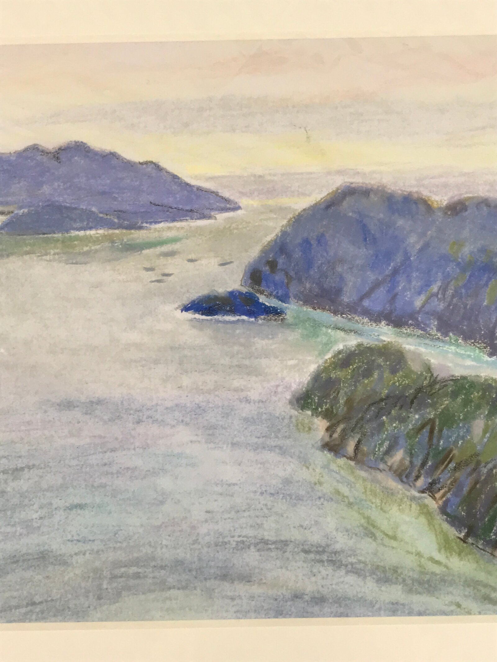 Japanese Coastline Inlet Landscape Pastel Drawing Original Art Unsigned FL307
