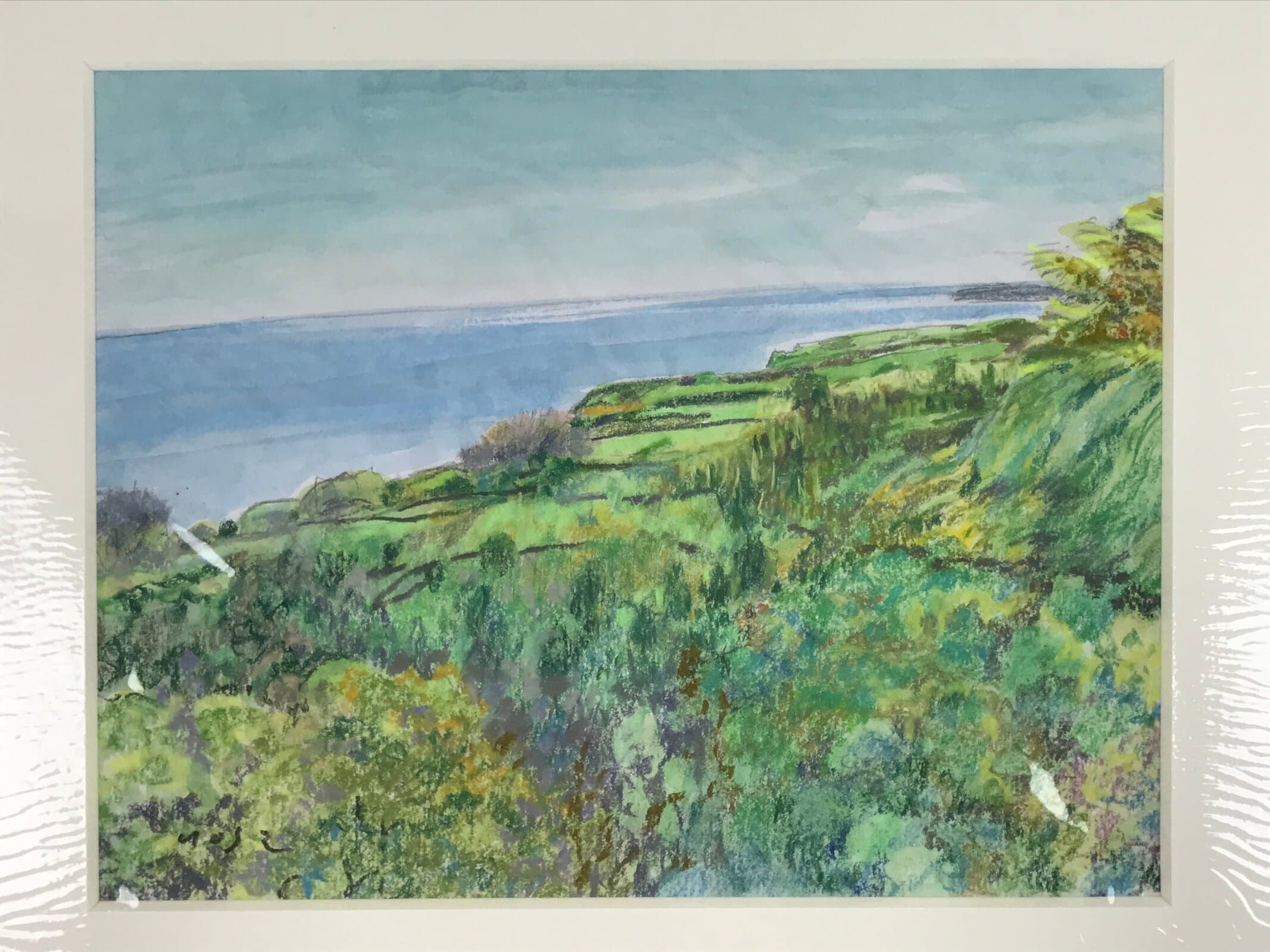 Japanese Coastline Ocean View Pastel Drawing Art Signed Yoshihiro Hagino FL322