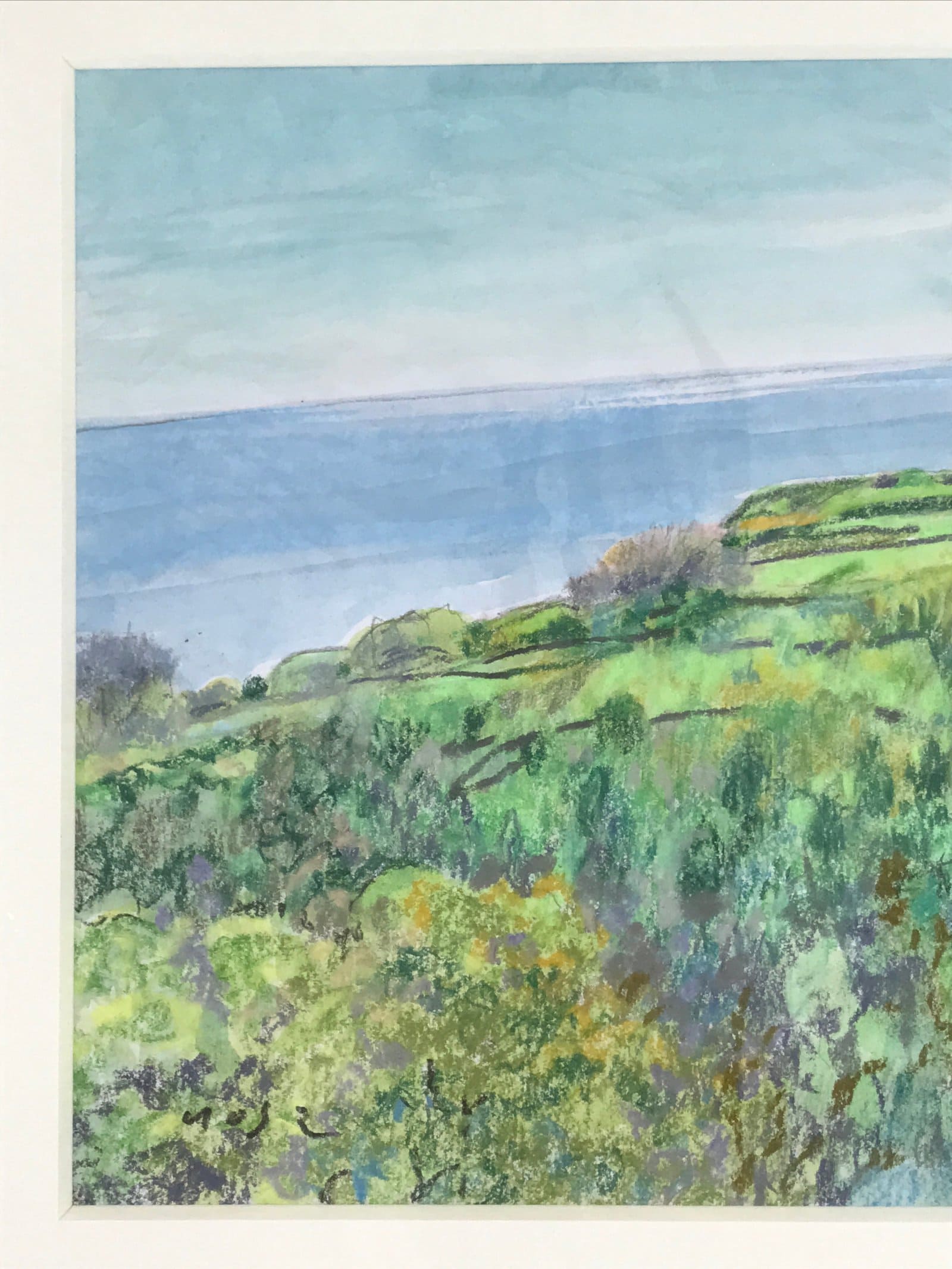 Japanese Coastline Ocean View Pastel Drawing Art Signed Yoshihiro Hagino FL322